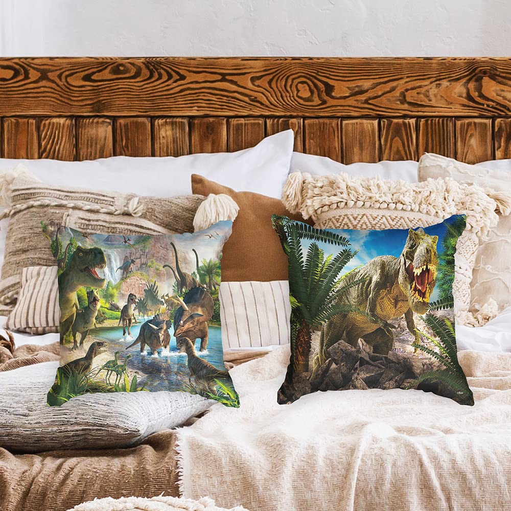 Ulticool, Cushion Cover, Dinosaur Group T-Rex, Set of 2 Designs, 45 cm x 45 cm, Decorative Cushion Without Filling - Image 2