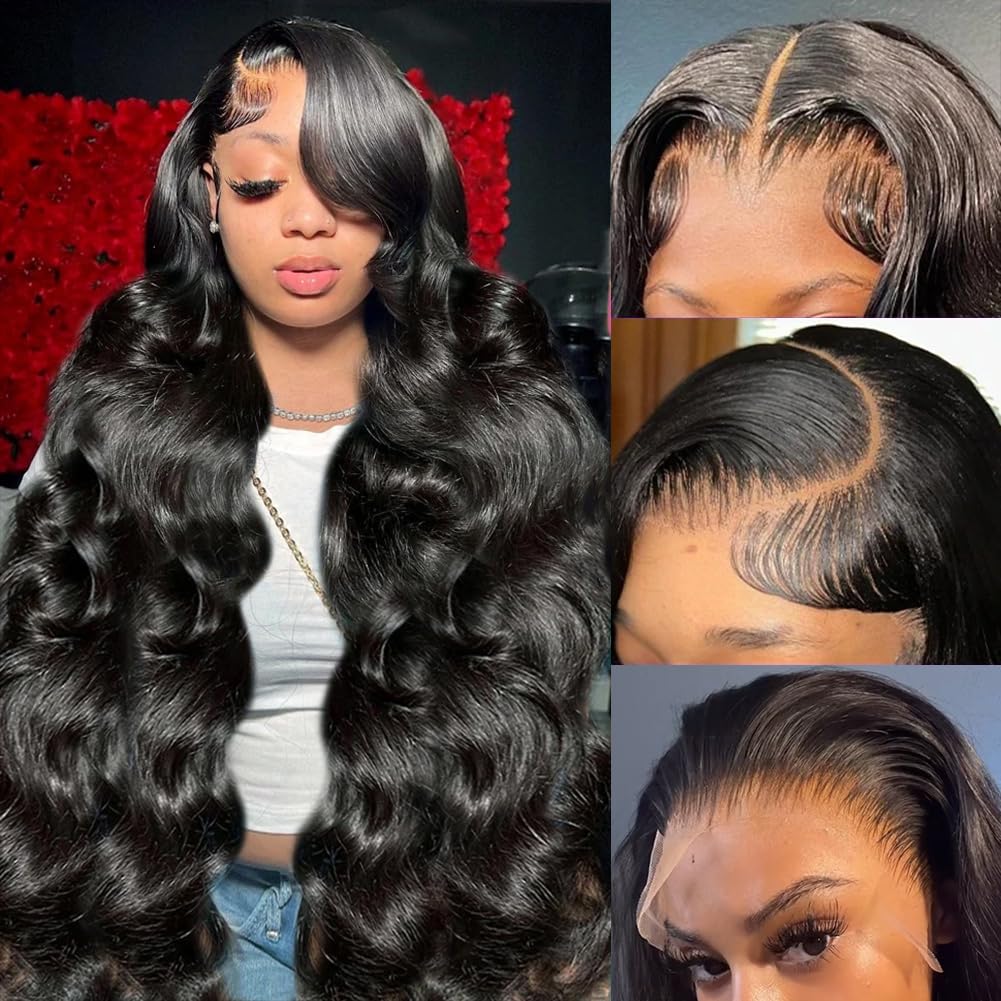 13x6 Body Wave Lace Front Wigs Human Hair Pre Plucked Pre Bleached 180 Density Soft Human Hair Wigs For Women 28 Inch HD Lace Frontal Wig With Baby Hair