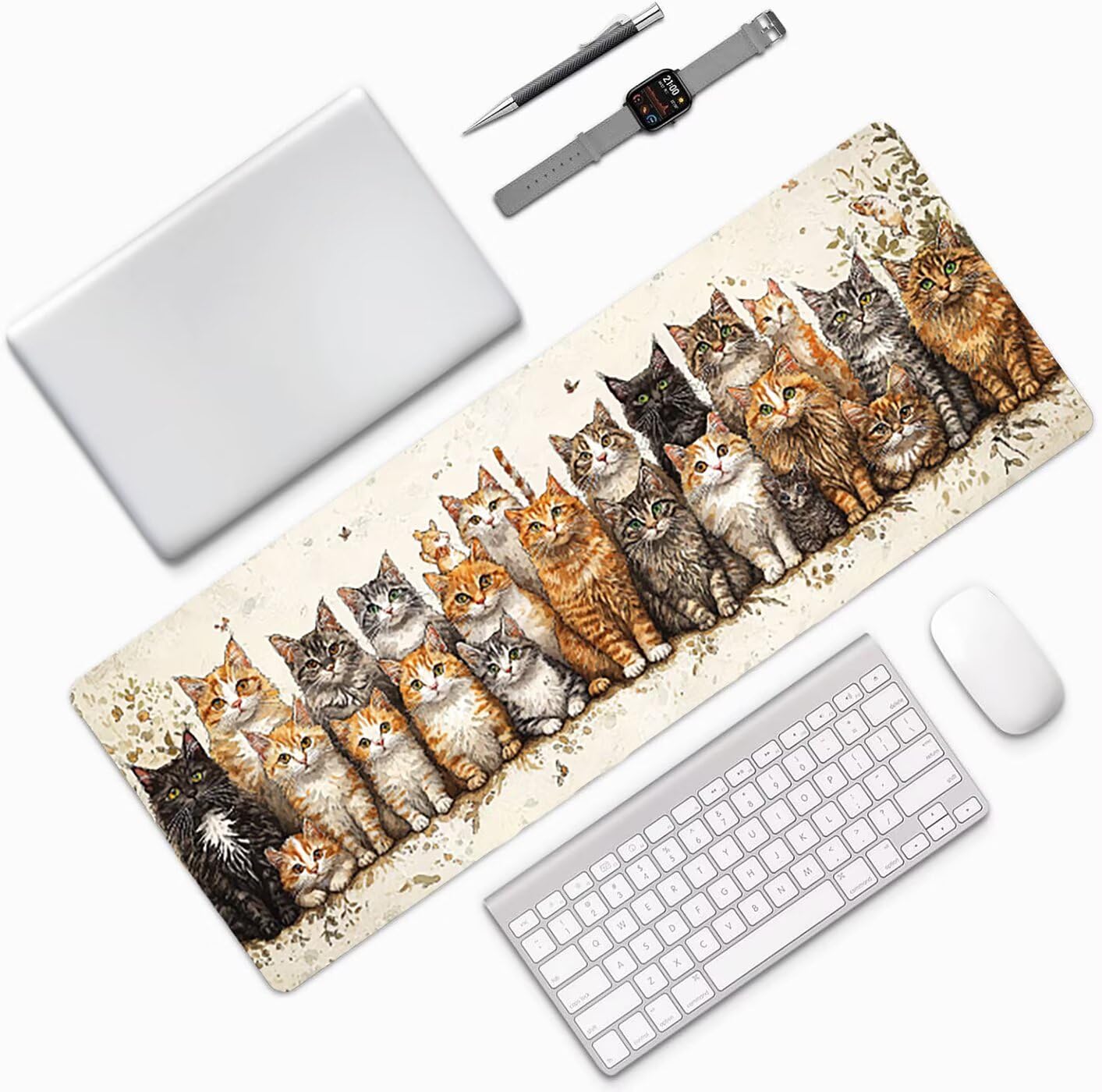 Lpfieonn Katze Großes Schreibtischunterlage, XXL Schreibtischunterlagen, Tiere XXL Wasserdicht Gaming Mousepad mit Vernähter Rand und Rutschfeste Gummibasis, für Laptop/Hause/Büro 120x60cm PF-2331