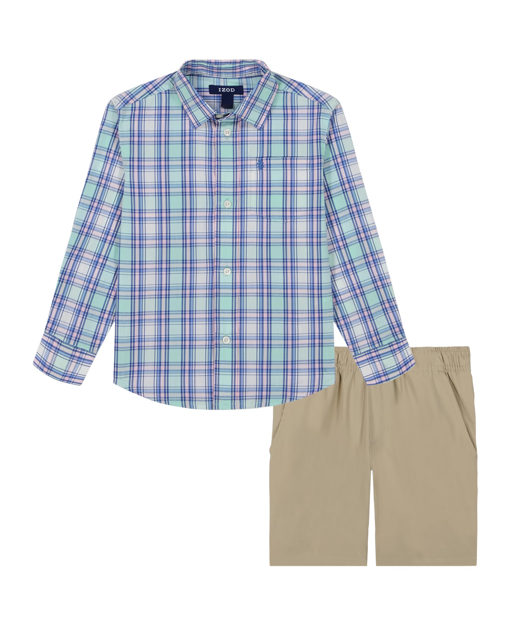 IZOD boys 2-piece Short Set, Collared Button-down Shirt, and Performance Shorts