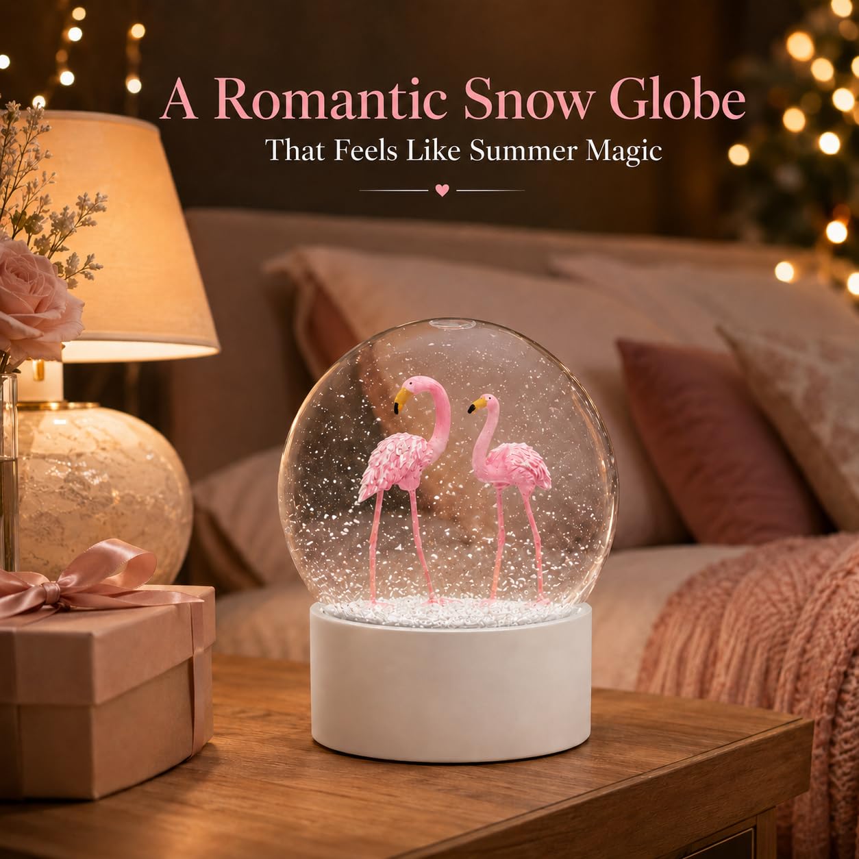 Flamingo-Schneekugel, Weihnachts-Schneekugeln für Mädchen, Kinder, Frauen, Erwachsene, 100 mm, Glitzer-Schneekugel, Geschenke für Valentinstag, Halloween, Geburtstag, Tischdekoration