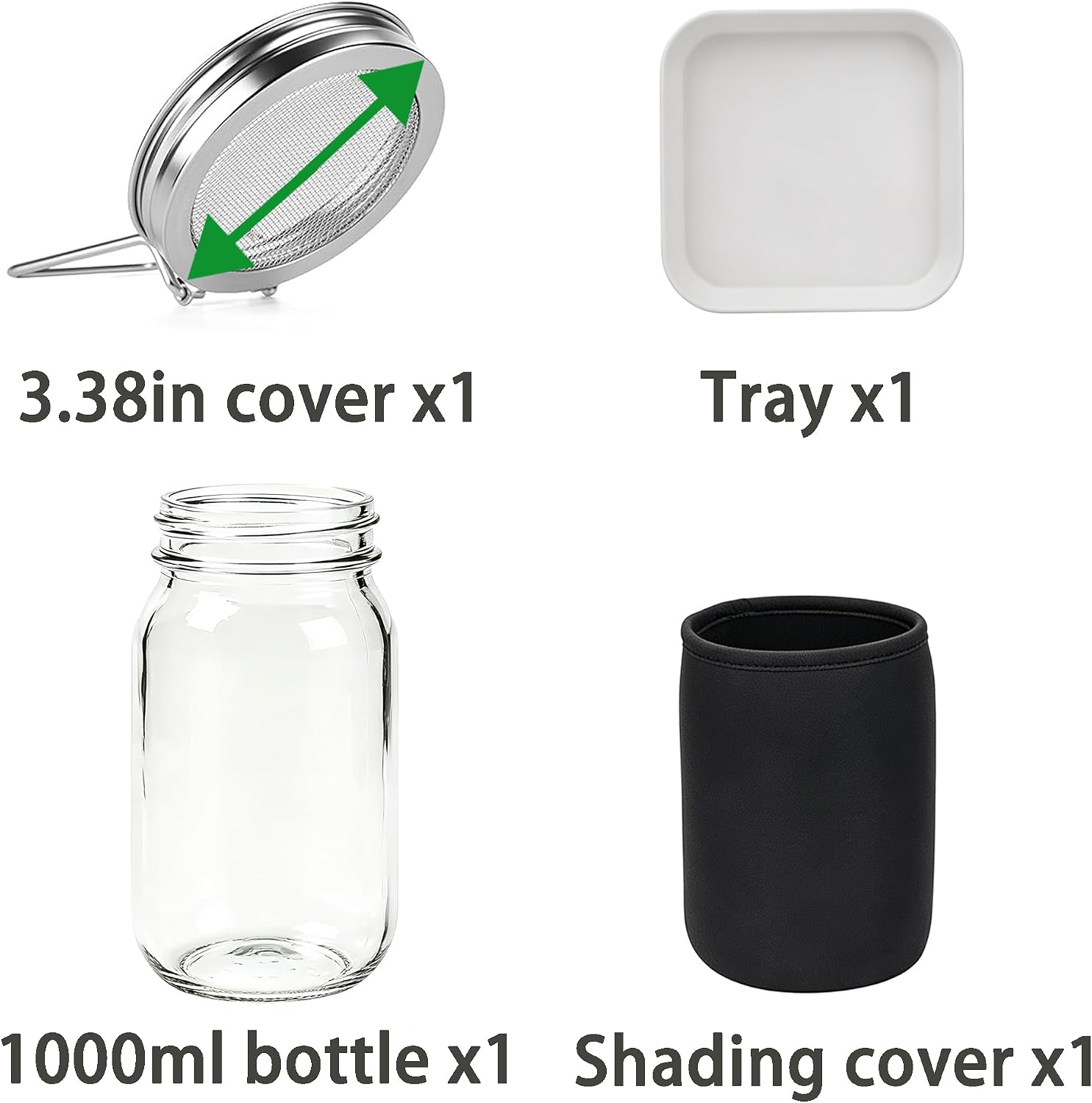 Broccoli Sprout Growing Kit,1000ML Wide Mouth Mason Jars with Sprout Lids, Blackout Sleeves, Drain Tray- Grow Broccoli, Alfalfa & Bean Microgreens