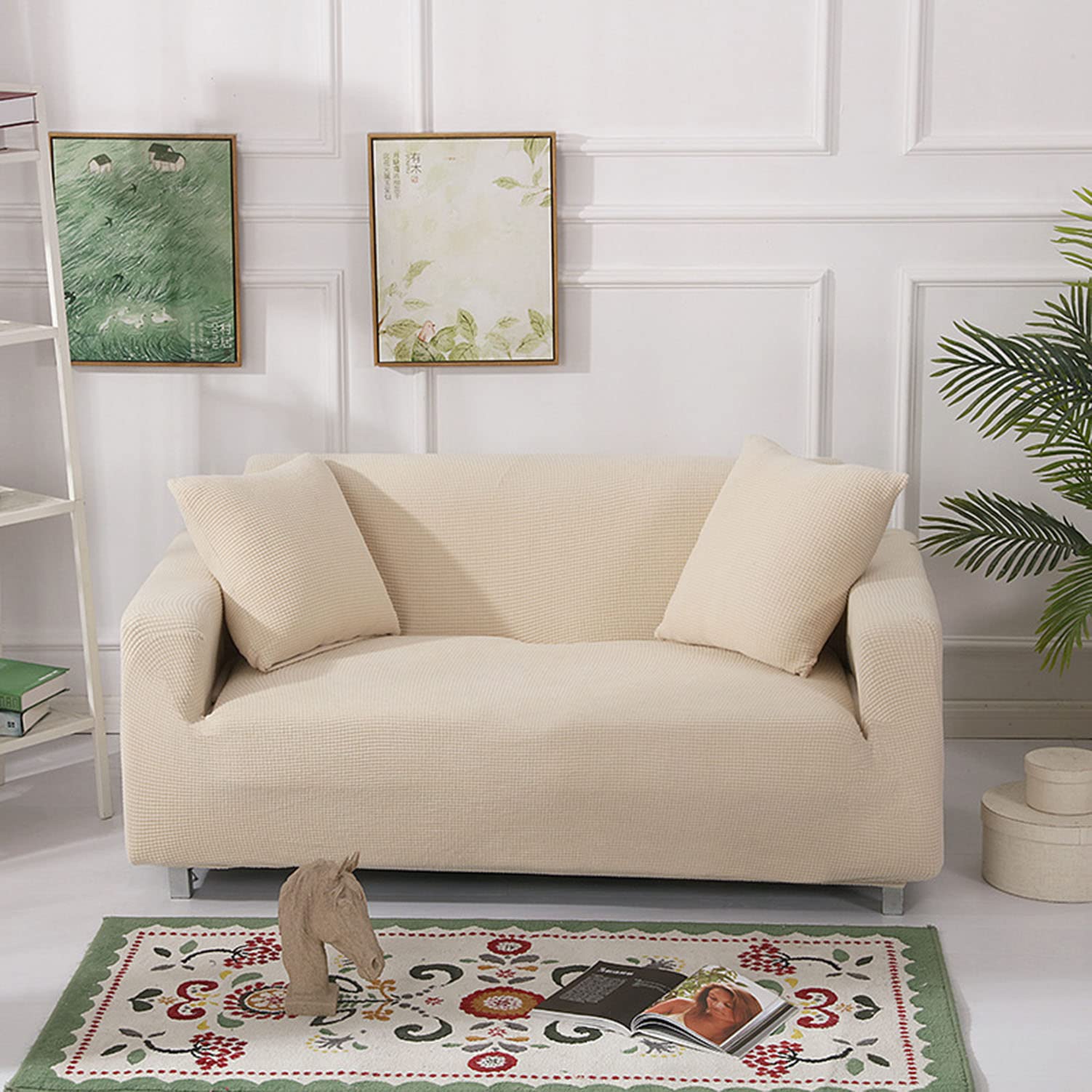 Housse de canapé extensible haut de gamme en jacquard kaki stretch