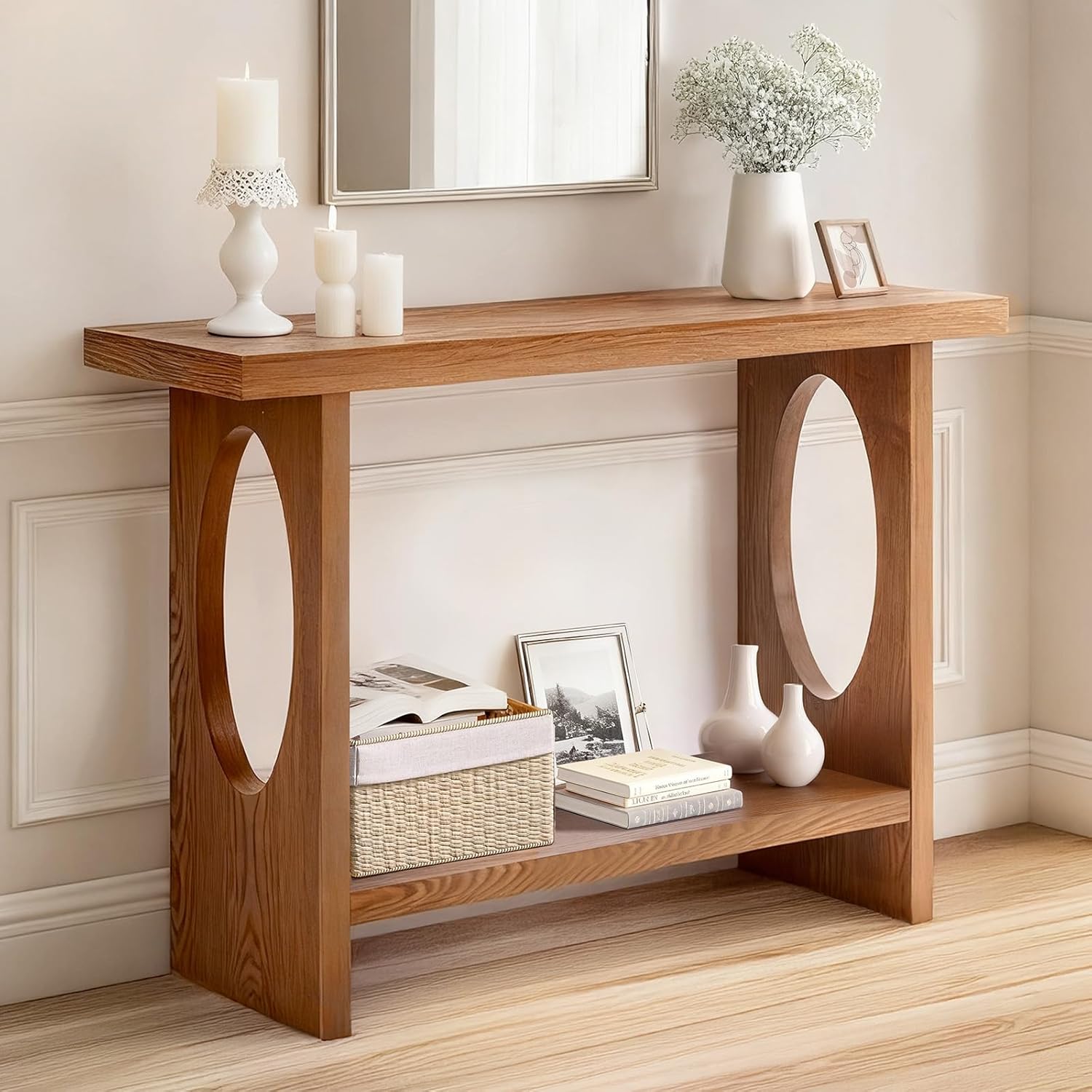 BECHAEO Modern Console Tables for Entryway, 47‘’ Narrow Console Table with Thickened Tabletop & Stable Base, 2-Tier Rectangular Sofa Table Behind Couch, for Living Room, Hallway