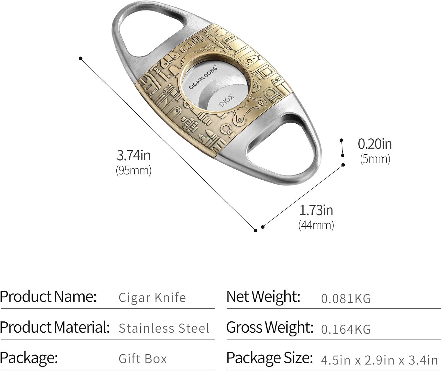 CIGARLOONG Cigar Cutter Bronze Engrave Stainless Steel Double Blades Cigar Guillotine(Gold+Silver) image 5