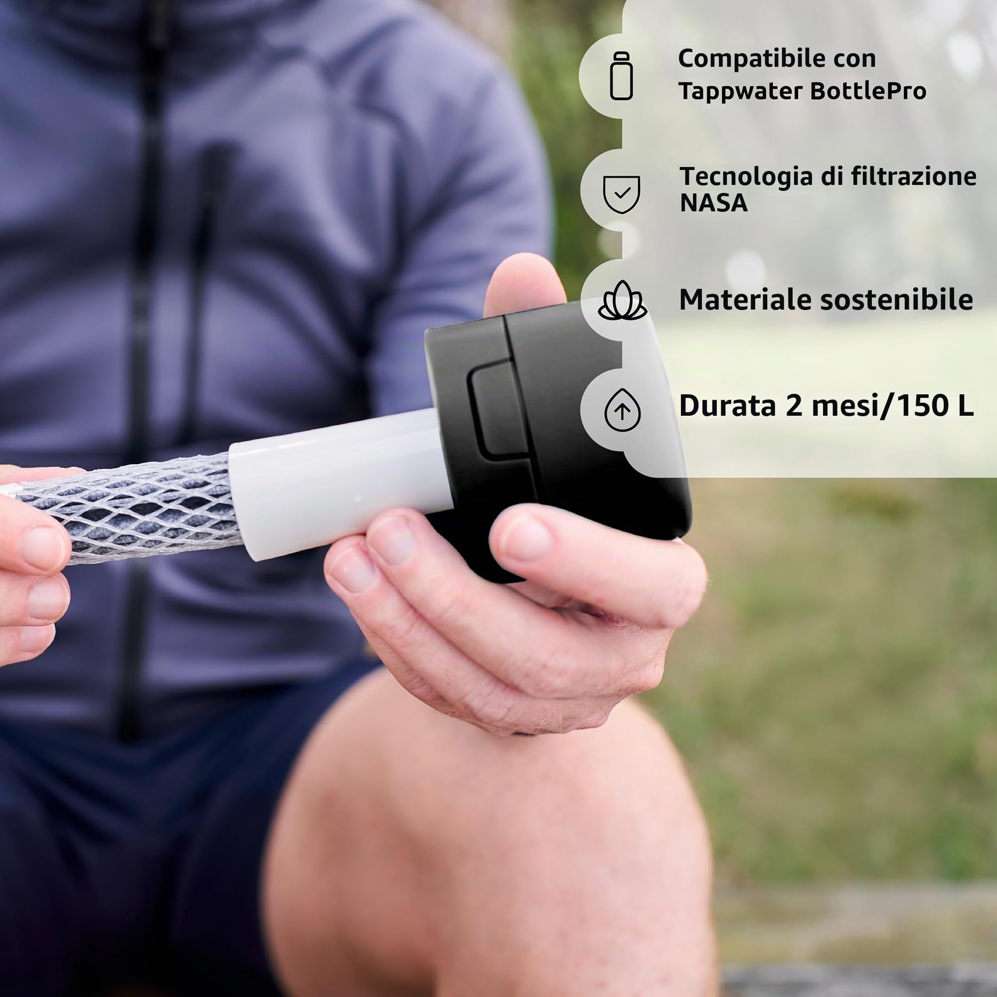 Tappwater BottlePro Adventure - Borraccia 740ml. Bottiglia termica con filtro, filtra il 99,99% degli agenti patogeni. Depuratore d'acqua non potabile, riutilizzabile, in acciaio inox senza BPA.