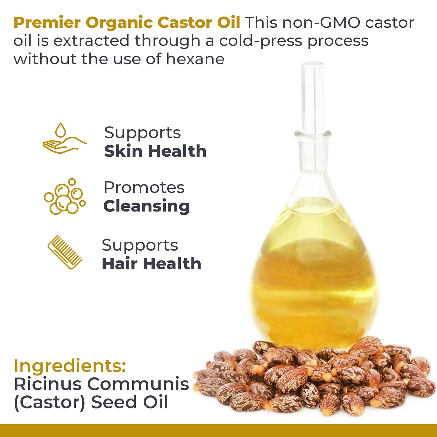 Premier Research Labs Organic Castor Oil for Face - Cold Pressed 100% Pure Castor Oil for Hair Growth, Skin & Body, Hexane Free - 8 Oz Bottle - Image 4