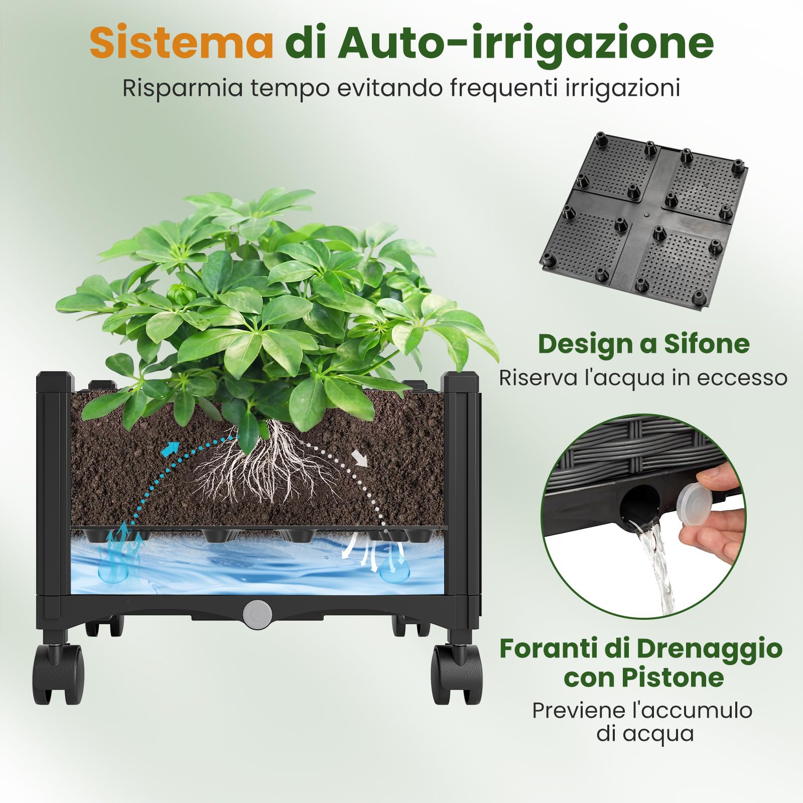 RELAX4LIFE Arco da Giardino con 2 Fioriere, Sistema Auto-Irrigazione, Ruote con Freni e Traliccio Rampicante, Struttura in Acciaio Rivestito per Orto, Fiori (Cupola (Grigio))