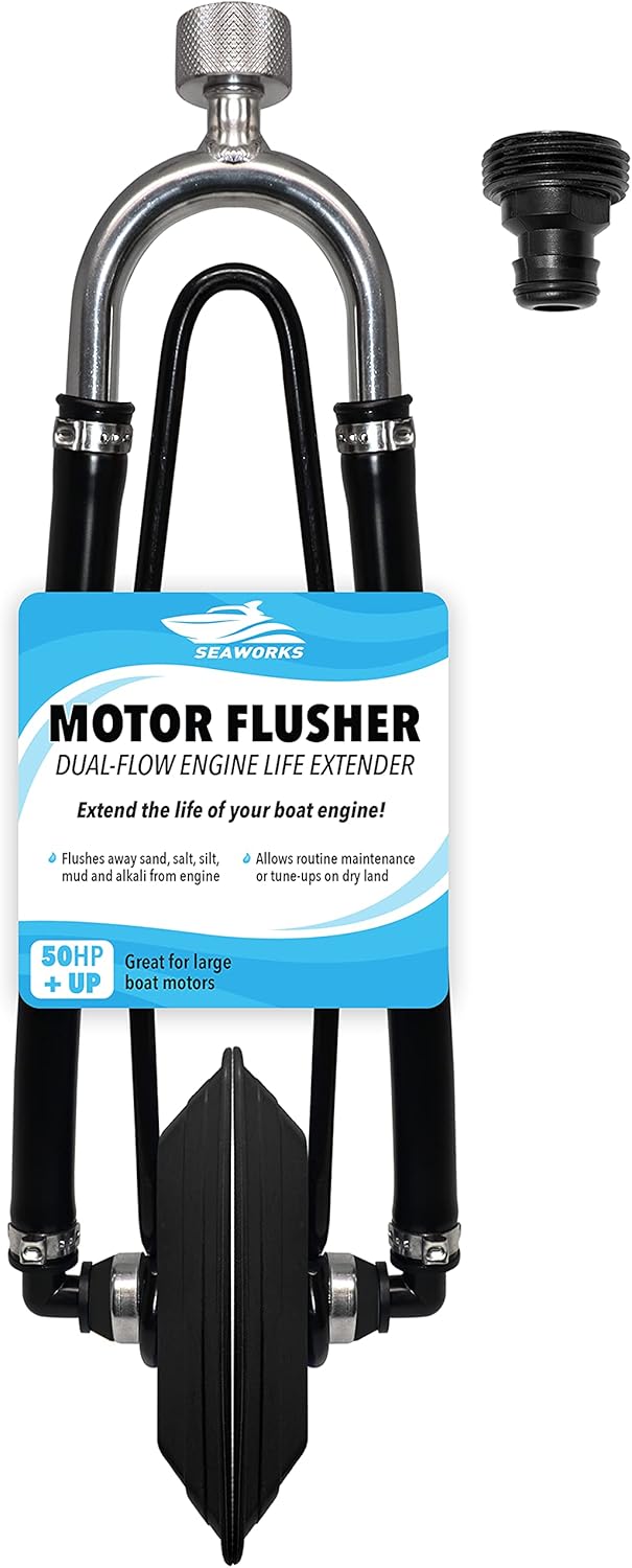 Buy Seaworks Dual Feed Muff Style Heavy Duty Steel Boat Motor Flusher Use For Antifreeze Winterization Or Common Water Flush 5 8 Inch Standard Garden Hose Connection Black Online In Indonesia B08z72lth2
