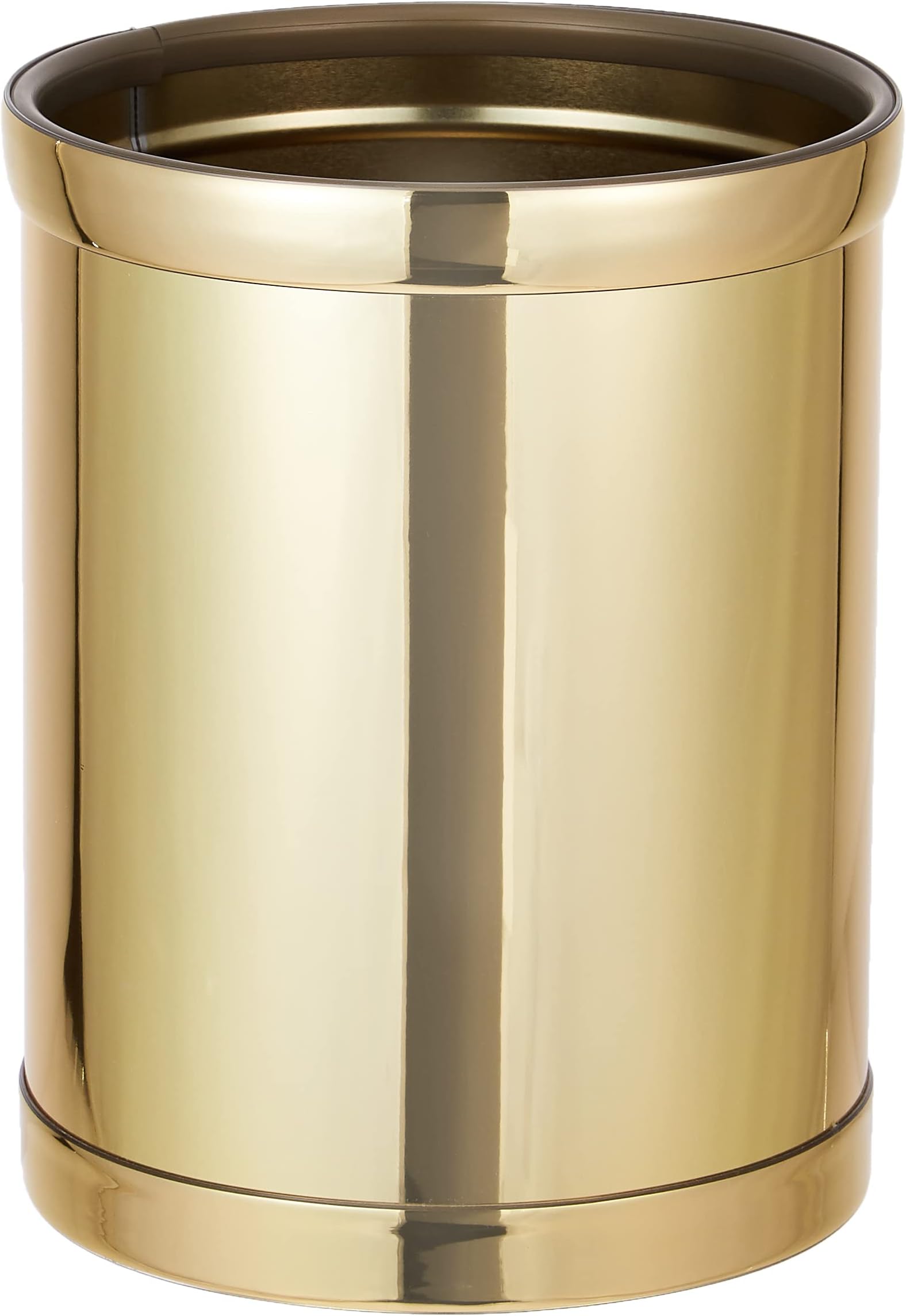 Kraftware Mylar Round Wastebasket, 8 Quart, Polished Brass Color