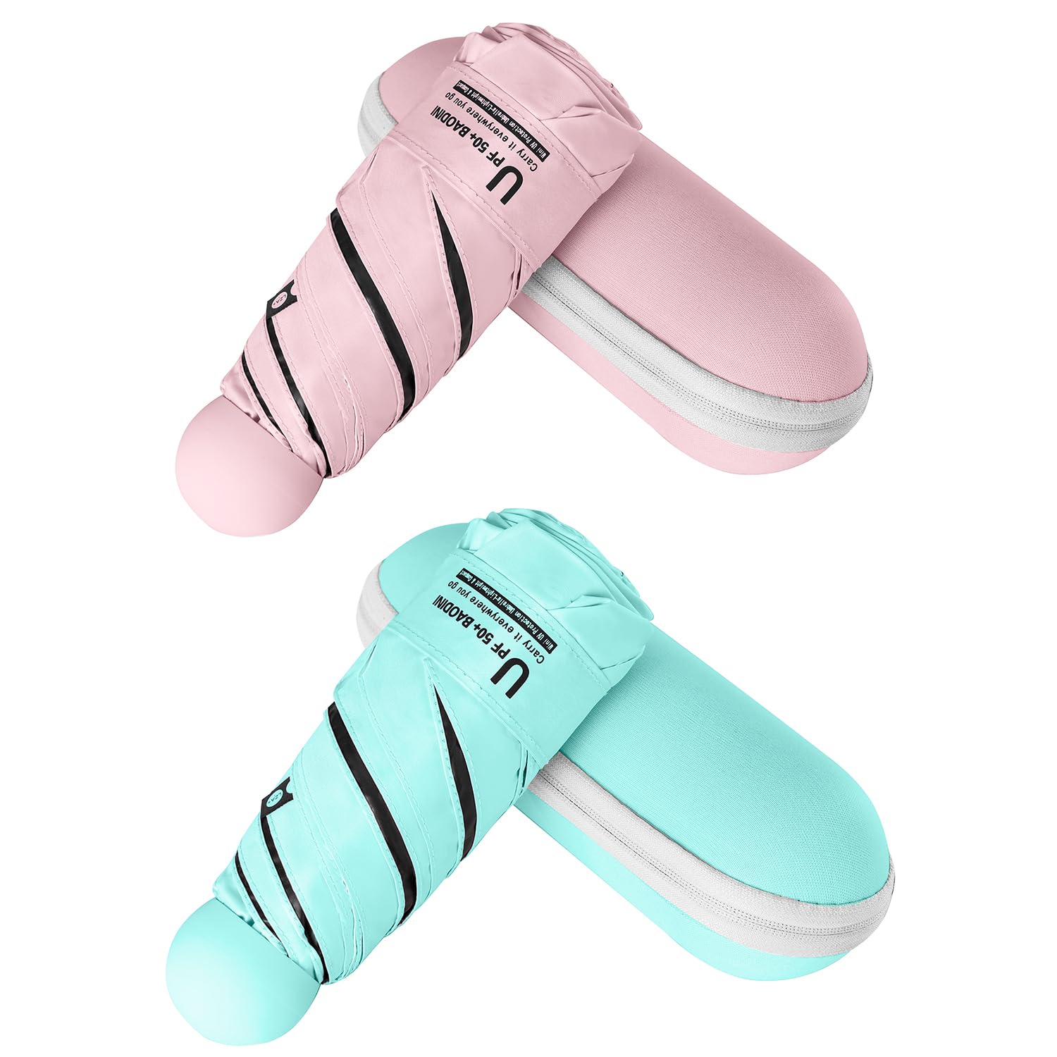 BAODINI Travel Essentials Mini Umbrella for Purse With Case Small Compact UV Sun Protection Lightweight Tiny Pocket Manual Open Close Umbrella for