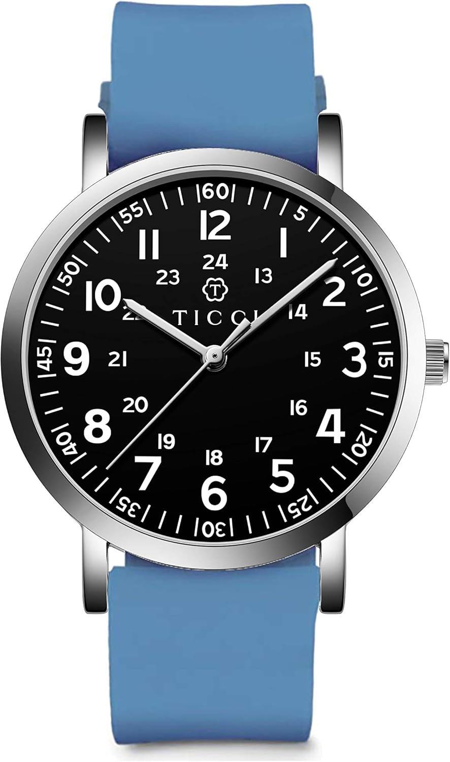 TICCI Unisex Men Women Medical Quartz Watch Arabic Numerals Military Time Easy Read Dial Silicone Band Waterproof for Students Doctors Nurses