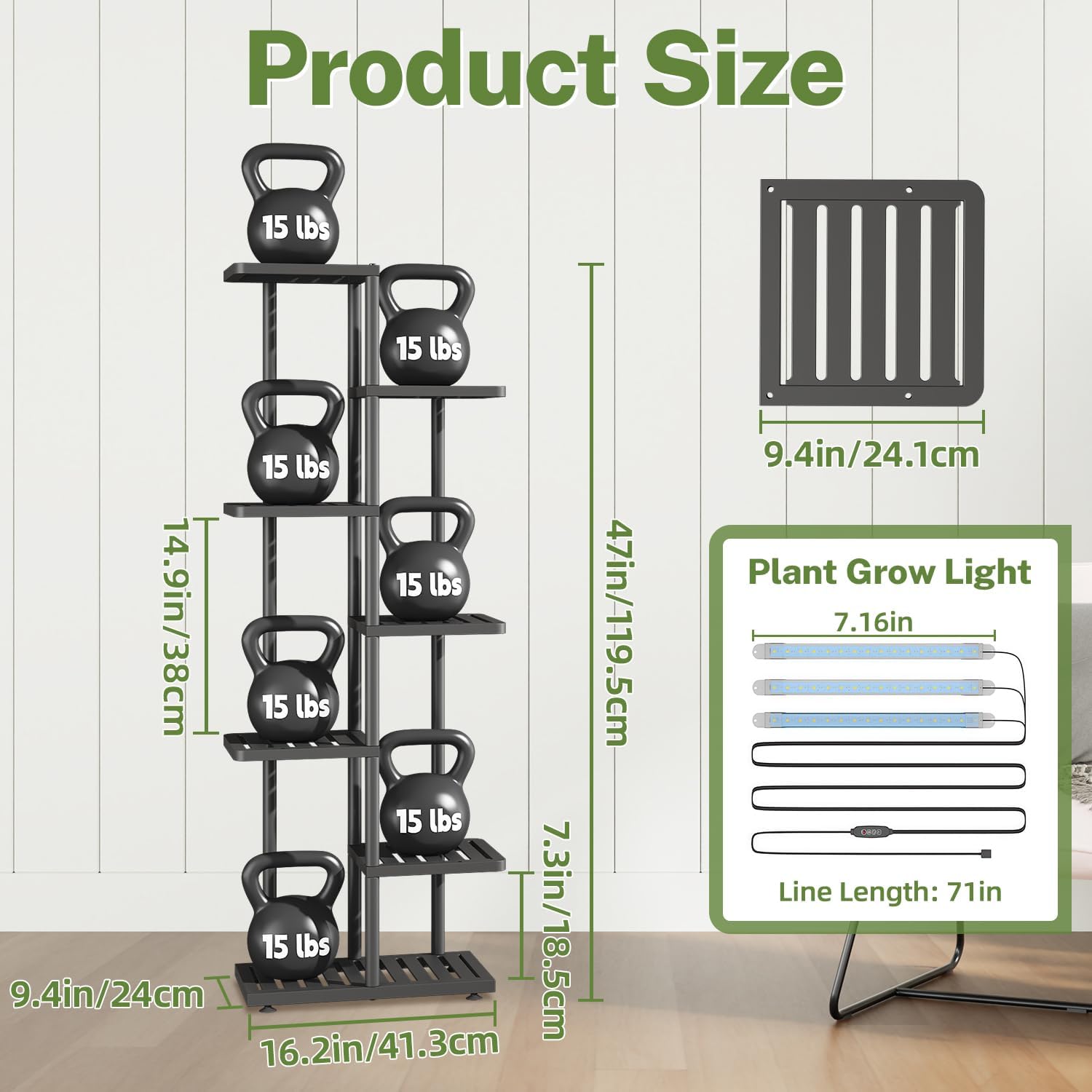 iDavosic.ly Plant Stand with Grow Light Indoor Outdoor, 6 Tier Tall, Black image 2