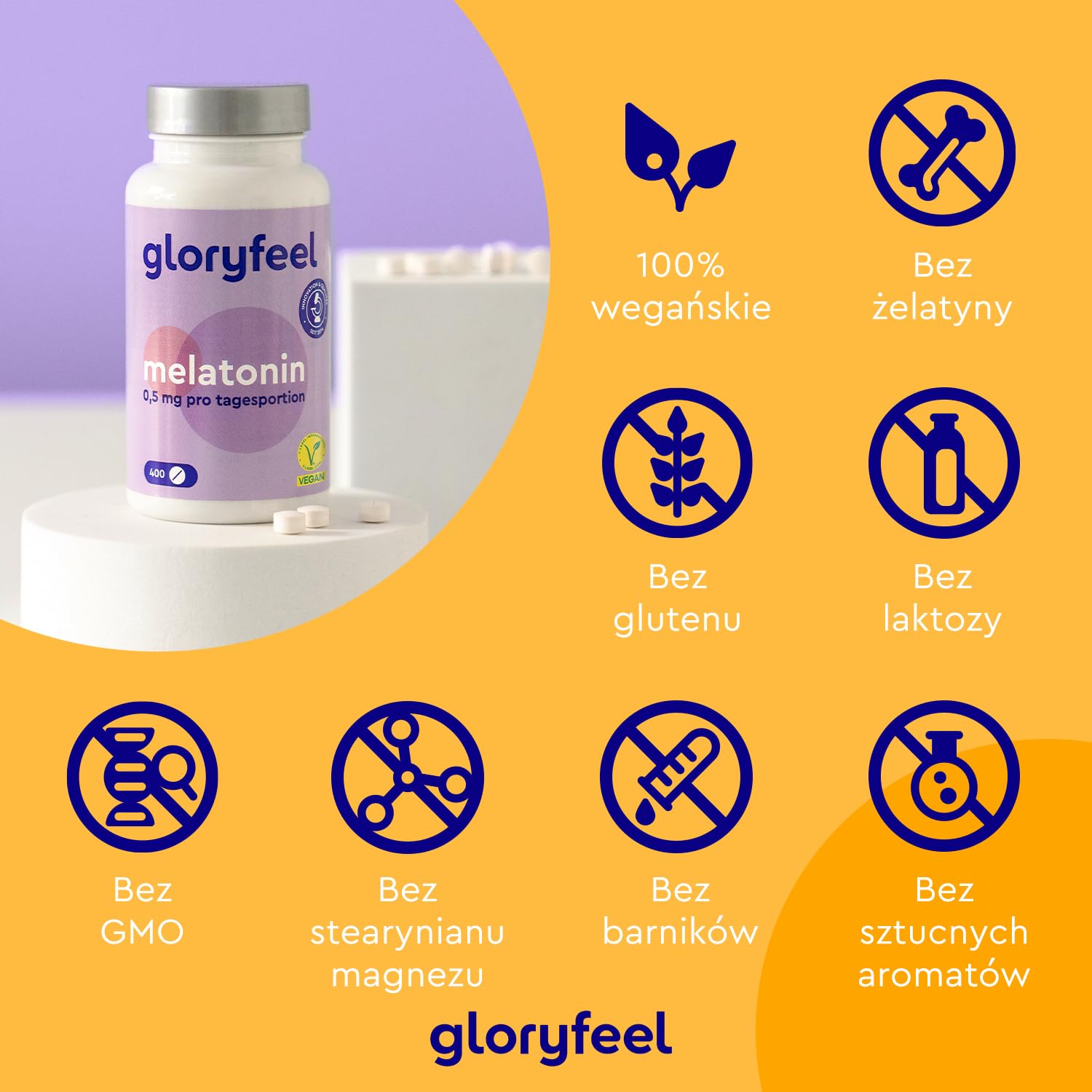 Melatonina - Wysoka dawka - 400 tabletek (13 miesięcy) - 0,5 mg bioaktywnej melatoniny na dzienną dawkę - 100% wegańska - Testowane laboratoryjnie - Wyprodukowano w DE bez niepotrzebnych dodatków