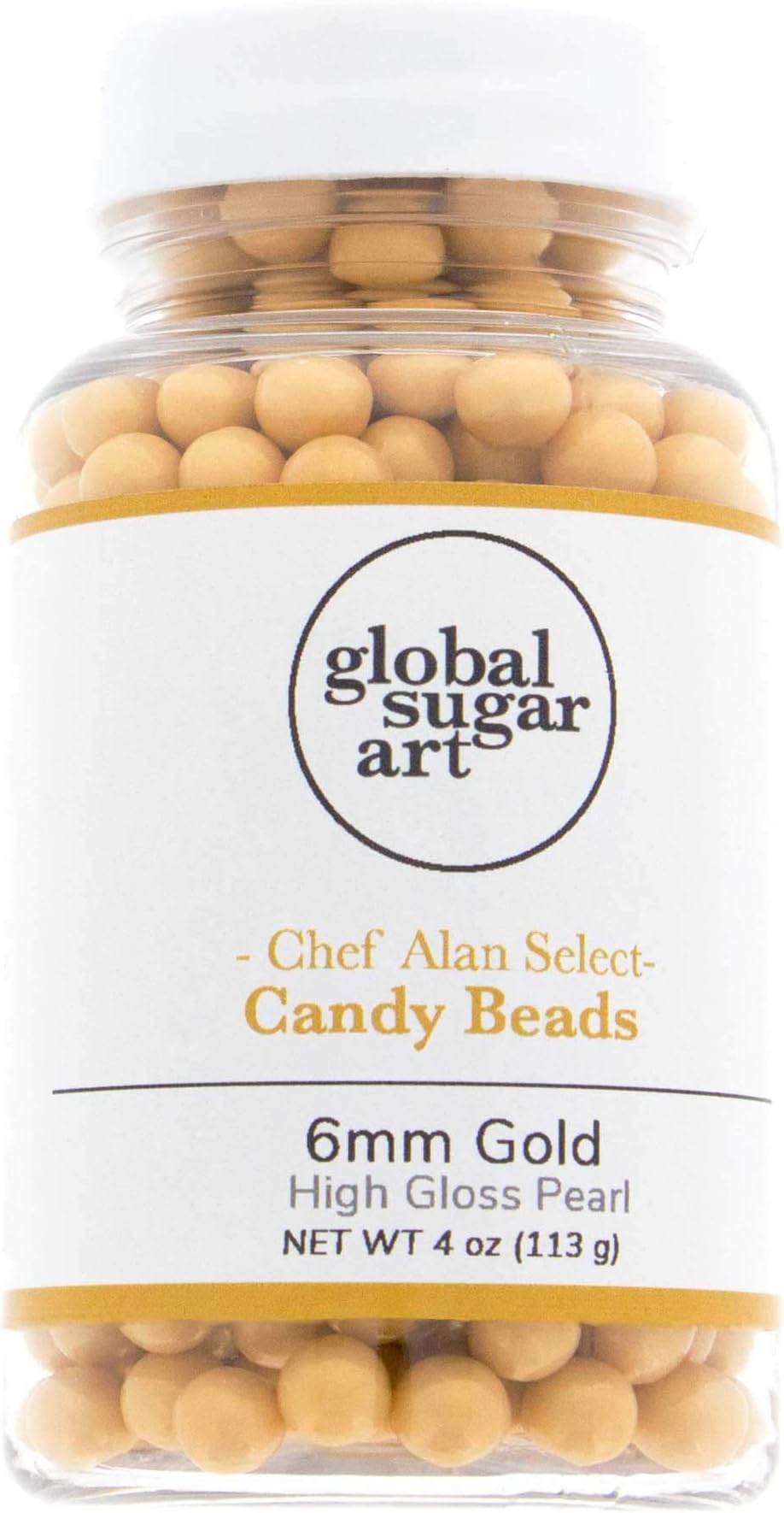 Gold High Gloss Pearl Candy Beads 6mm, 4 Ounces by Chef Alan Tetreault