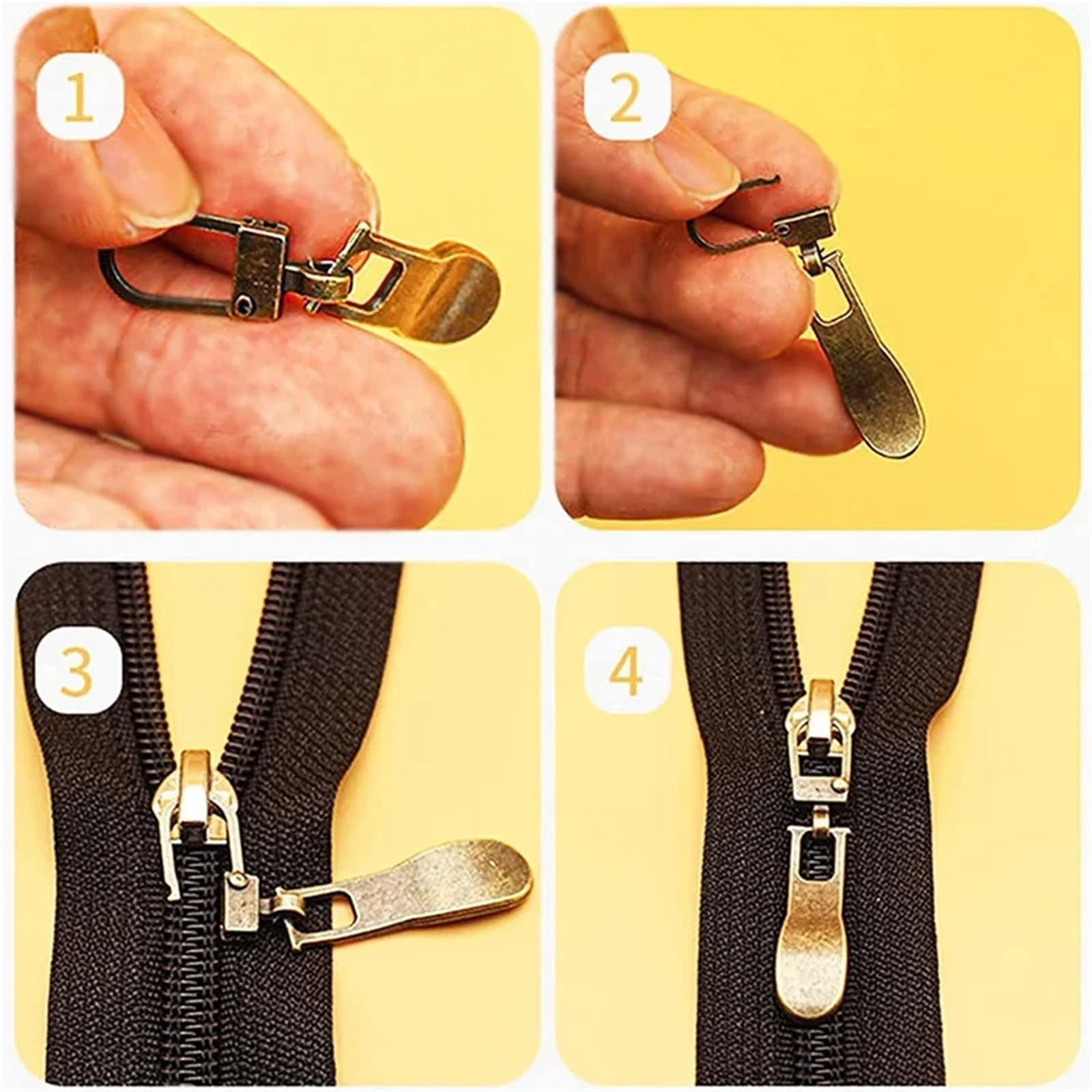 Tiradores de cremallera, 100 piezas de repuesto de deslizadores de cremallera de metal, tirador de cremallera desmontable para equipaje, chaqueta, bolsa, mochila (dorado)
