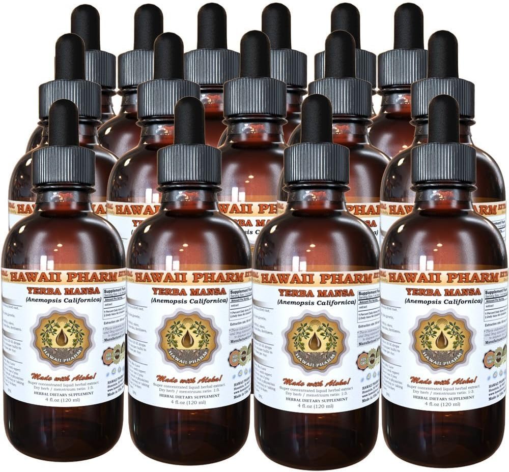 Yerba Mansa Liquid Extract, Yerba Mansa (Anemopsis Californica) Tincture, Herbal Supplement, Hawaii Pharm, Made in USA, 4x4 fl.oz