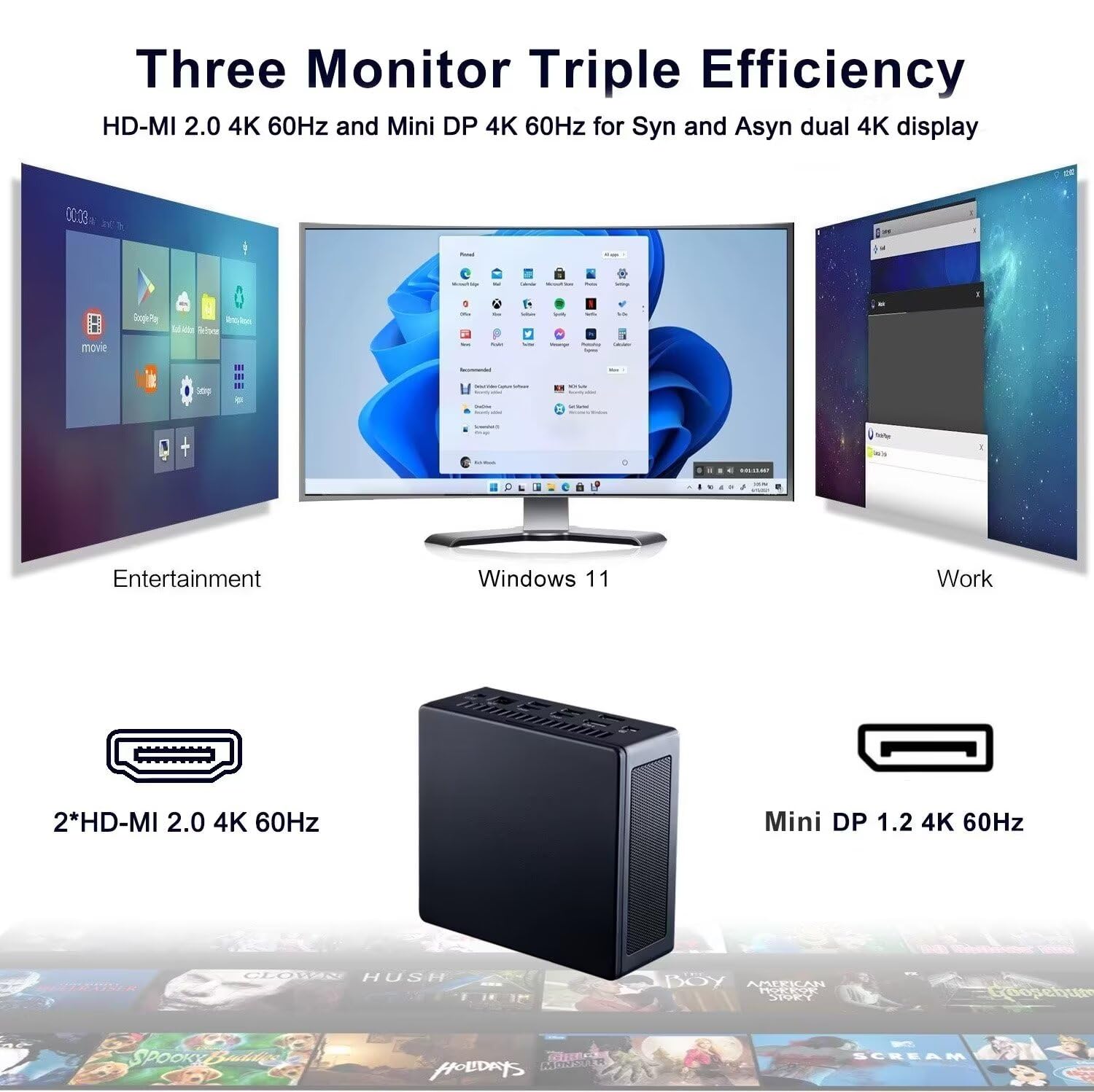VENOEN Mini Gaming PC NUC i7, Micro PC Win11 pro Core i7 1165G7 Mini Computer, Dual HD Mini Desktop PC, 4K@60Hz HTPC, Mini DP Output, USB-C, Gigabit Ethernet, Wifi, BT 5.1, 16GB RAM 1TB SSD