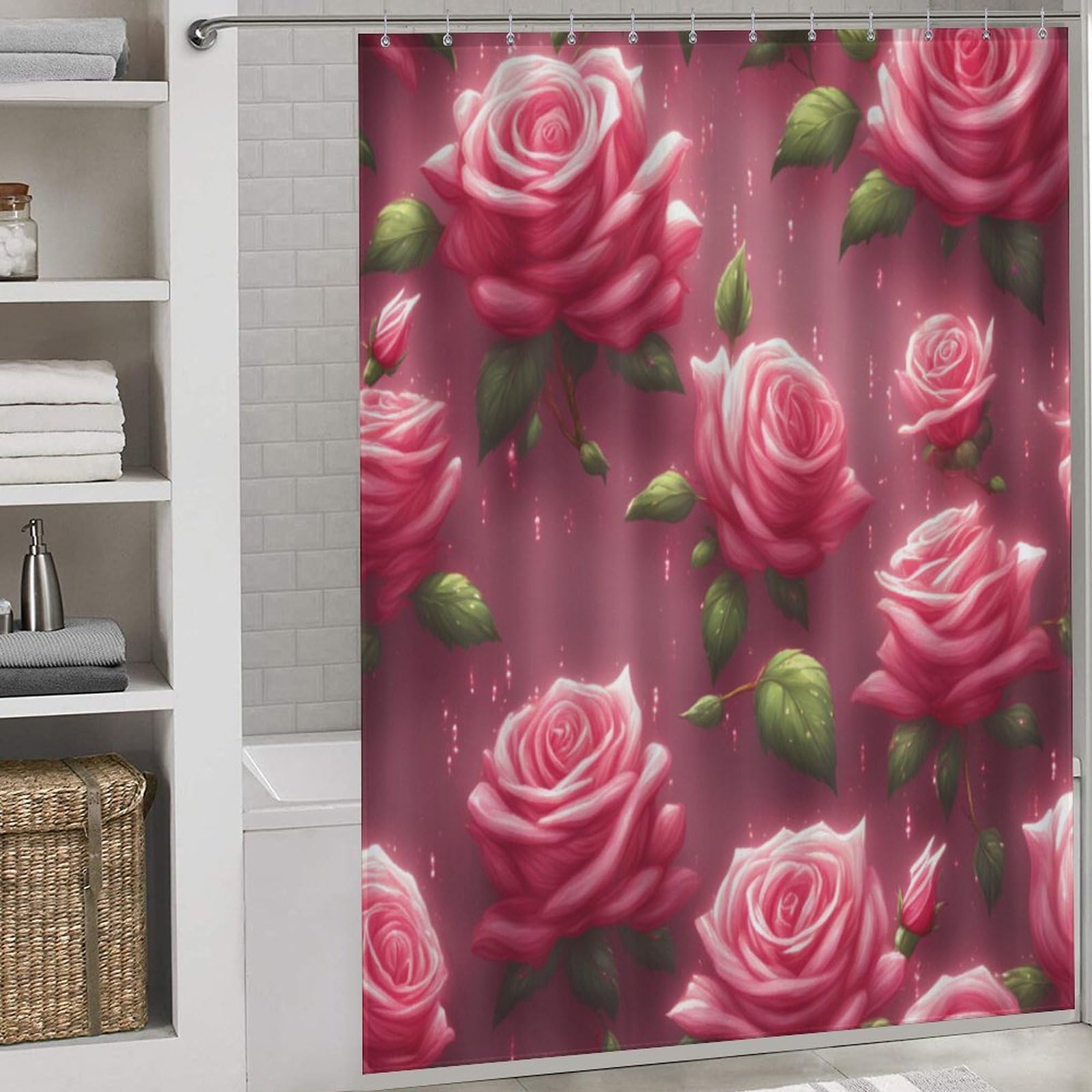Rideau de douche rose en tissu polyester imperméable lavable 168x183 cm