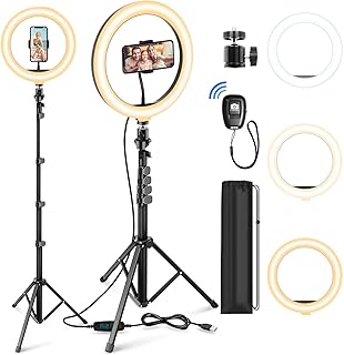Apeocose [73" Tall] 10" Ring Light with Stand, Dimmable Selfie Ring Light & 62" Phone Tripod Stand, 360 Degree Rotating Phone Mount Holder & Wireless Remote for Photography/Video/Live Streaming/Makeup
