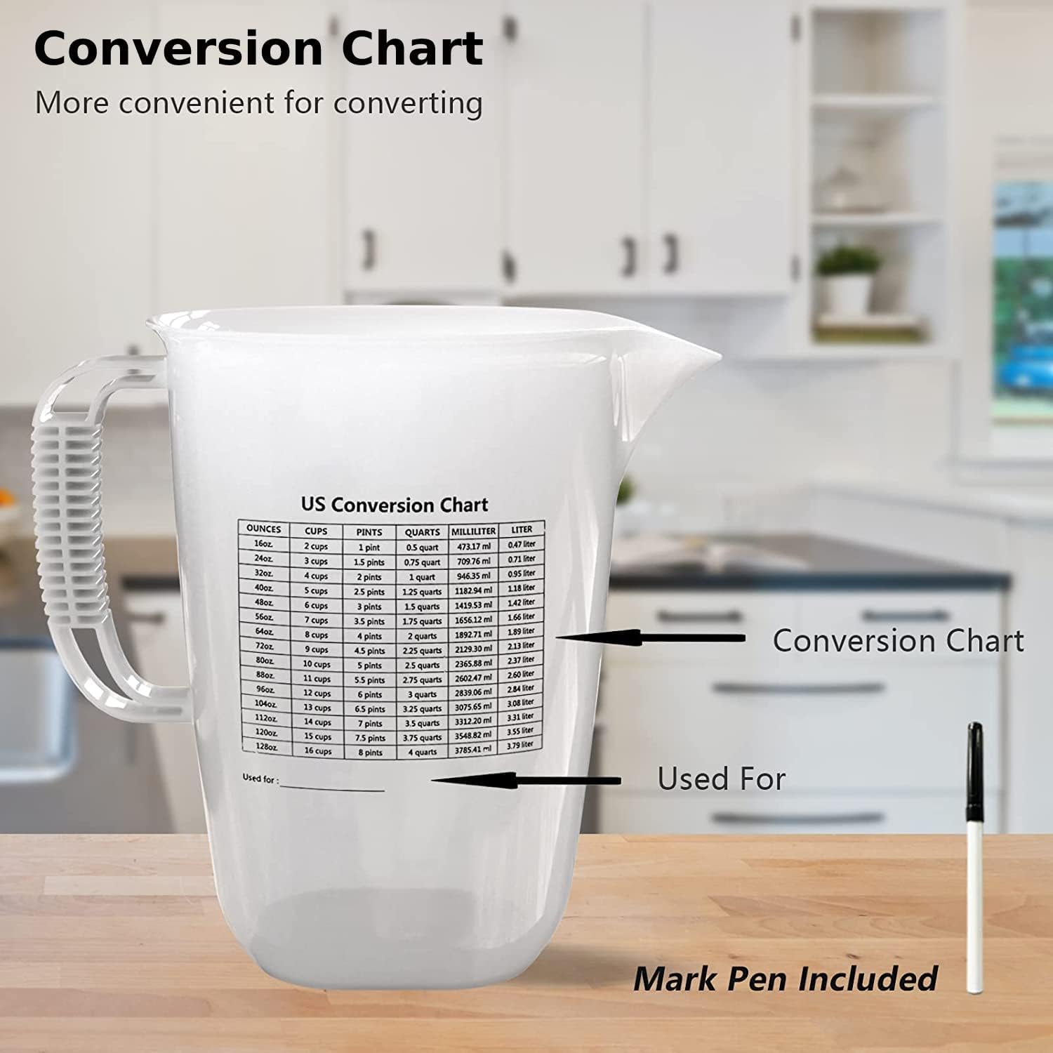 Luvan 4000ML(3.52QT) Plastic Measuring Pitcher, Large Measuring Cup with Spout and Handle, Oil