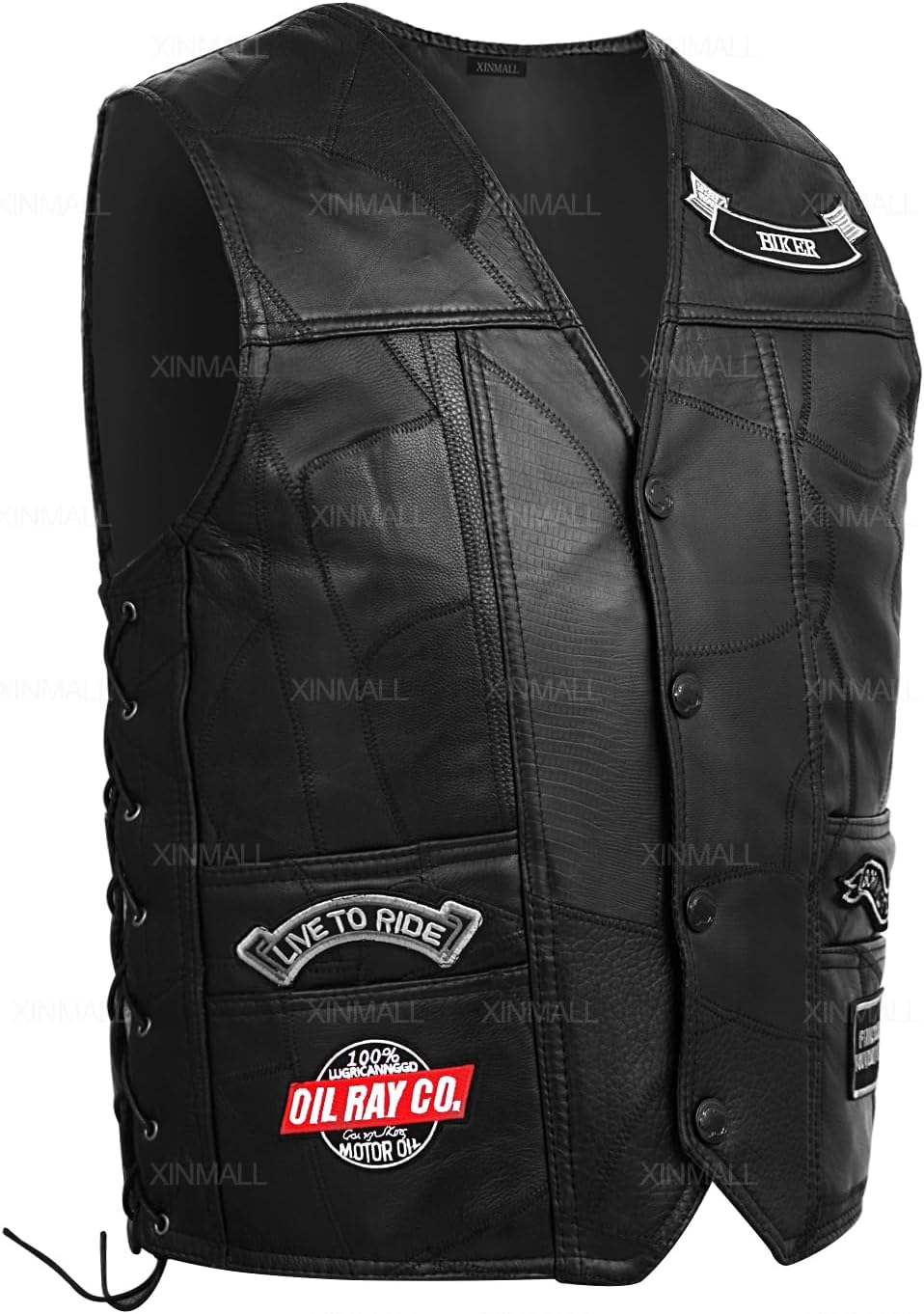 Motorcycle Genuine Leather Biker Vest for Men Club Style Classic Black With Patches - Image 2