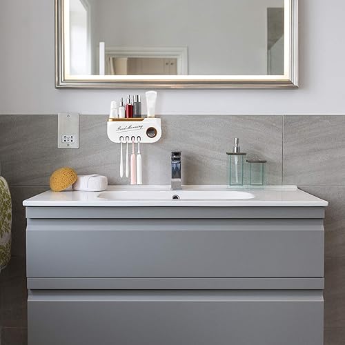 Miniatura 8 de Cabilock Estantes montados en la pared, soportes para cepillos de dientes, estante organizador de baño, estante para pasta de dientes, champú y