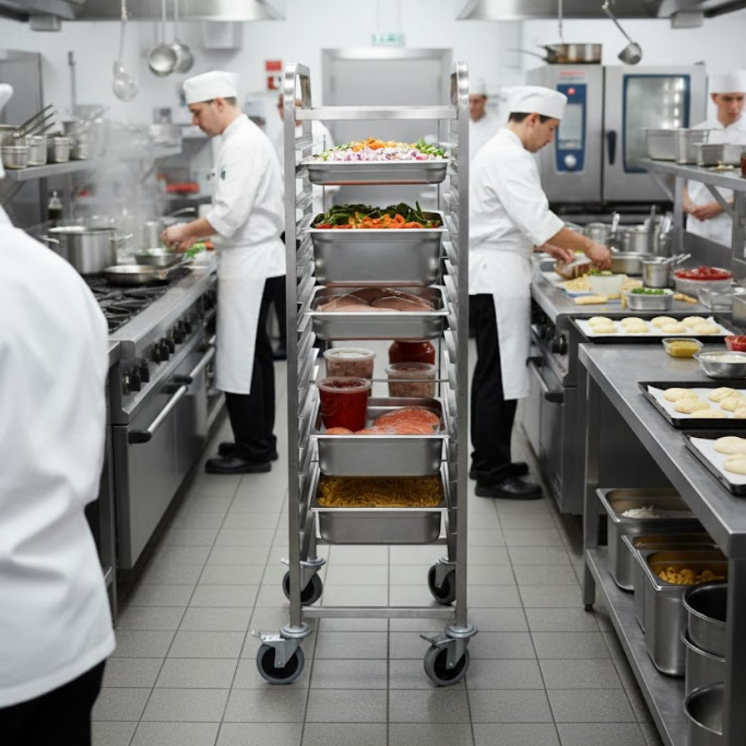 Générique Carrello INOX 15 livelli GN 2/1 - Scala di stoccaggio e trasporto per vassoi - Ruote da 5" con freni