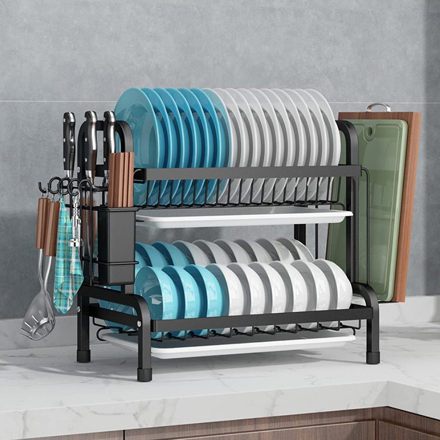 Buy 2 Tier Black Dish Drainer Rack, Yaheeda Stainless Steel Dish Drying