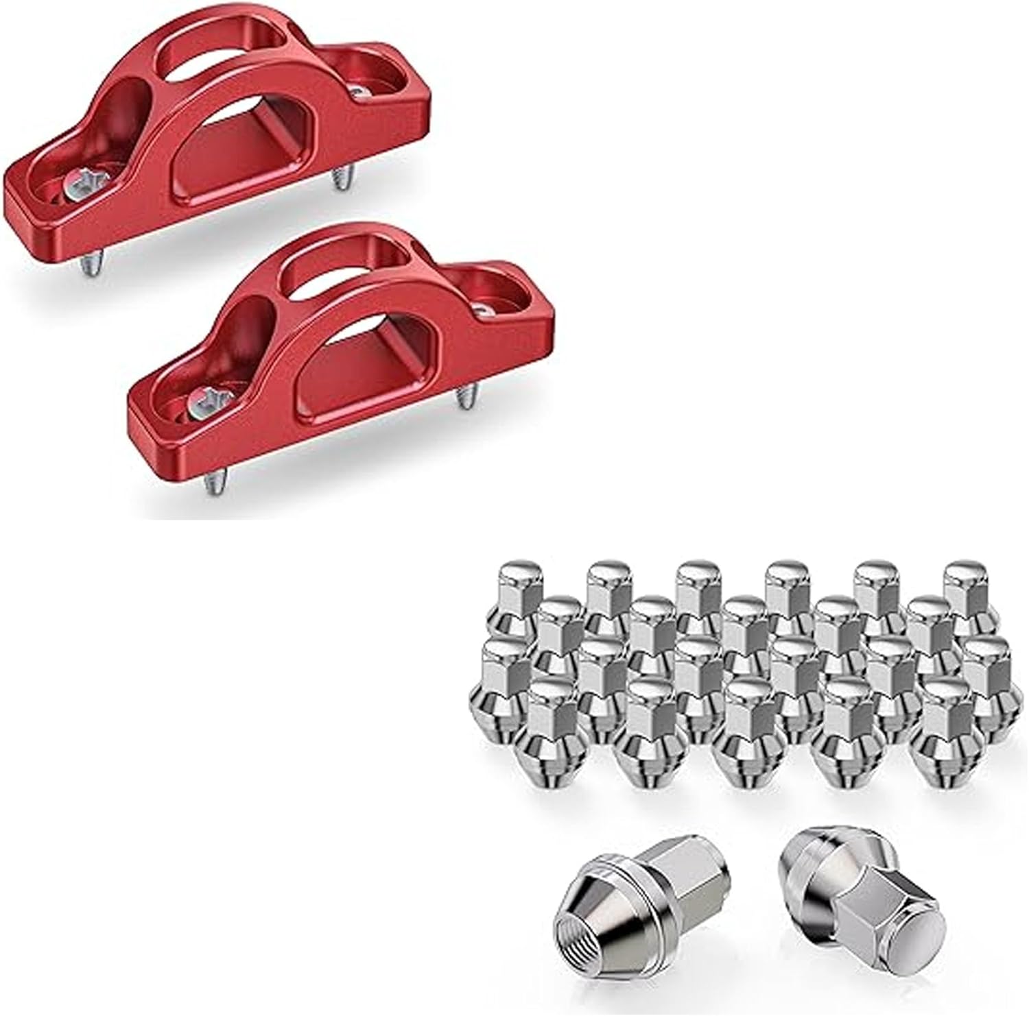 MZS Tie Down Hooks Red + Wheel & Tire Lug Nuts Compatible with 2015+ F150