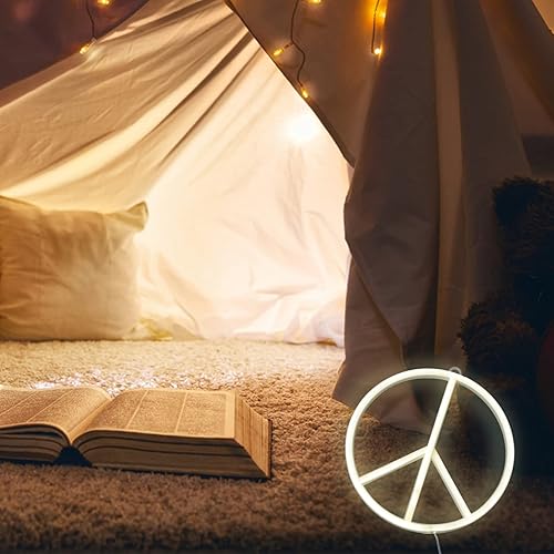 Miniatura 6 de Señal de paz LED luz de neón luminosa lámpara de noche única decoración del hogar para dormitorio fiestas batería de doble uso elegante símbolo de