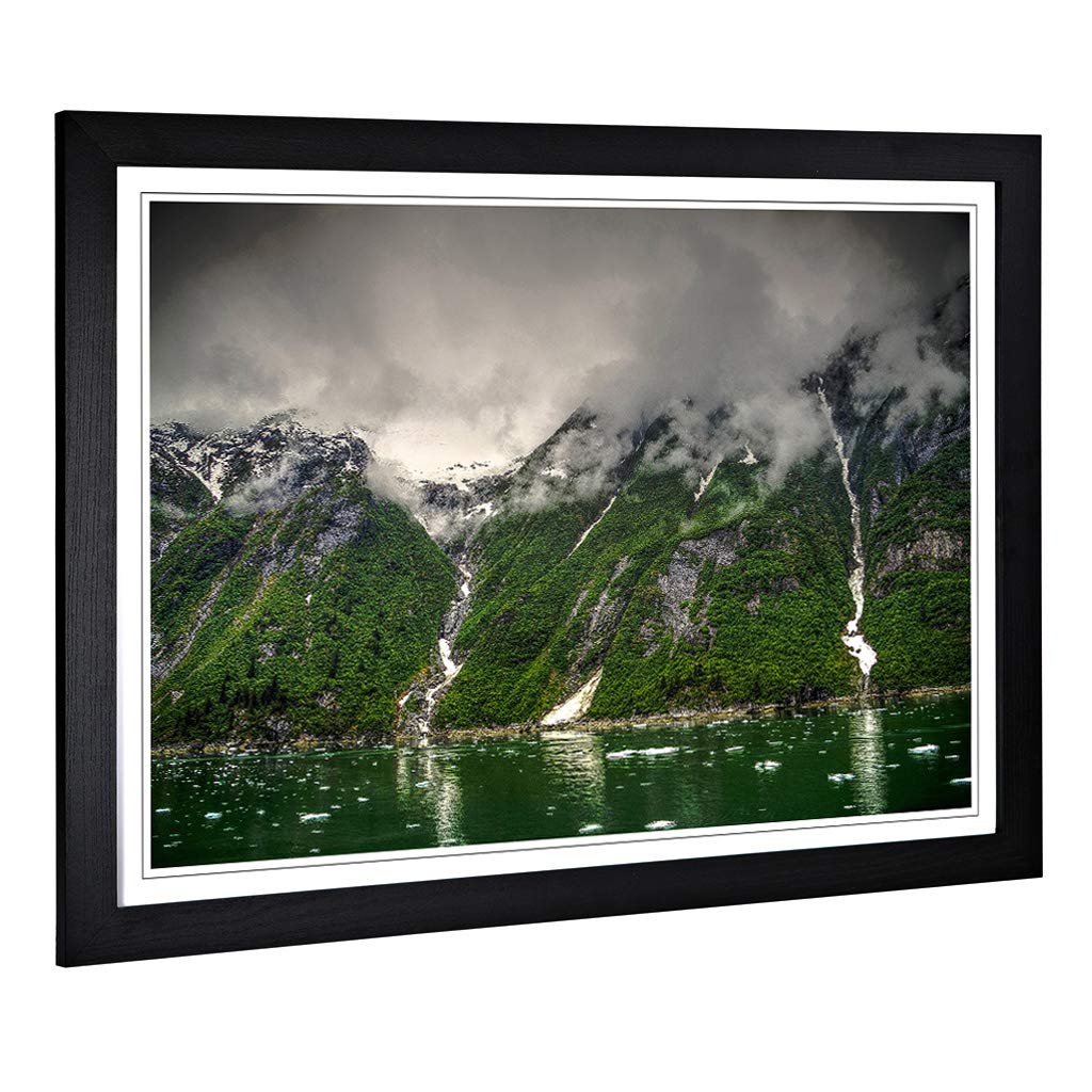 Big Box Art Framed Print of Landscape Alaska Lake & Mountains (1) Design | Wall Art Picture | Home Decor for Kitchen, Living Room, Bedroom, Hallway, Black, A2 / 24.5x18 Inch / 62x45cm