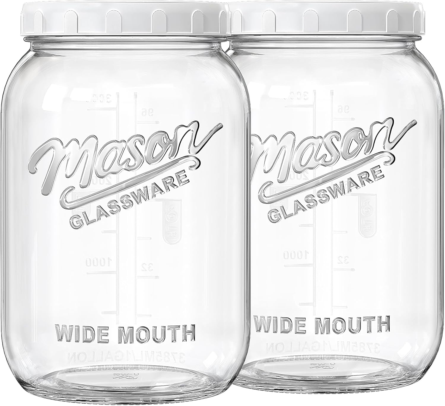 Folinstall 2 Pack 1 Gallon Glass Jar with Lid, Wide Mouth Mason Jars, Large Glass Flour Storage Containers with Airtight Lids, Candy Jar Safe for Cookie, Kombucha, Pickle, Sugar