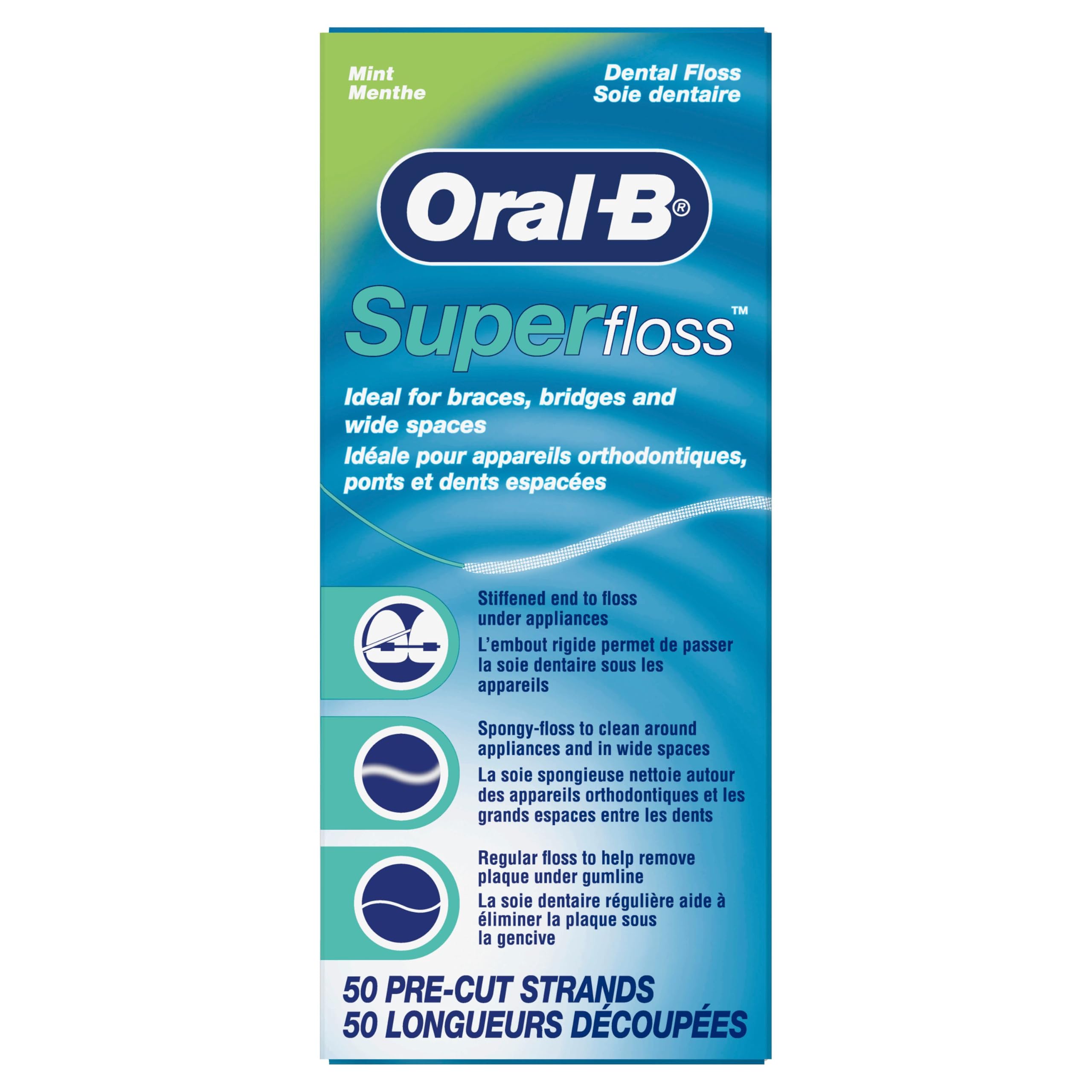 Oral-B Super Floss Önceden Kesilmiş Teller Diş İpi, Nane, 50 Adet