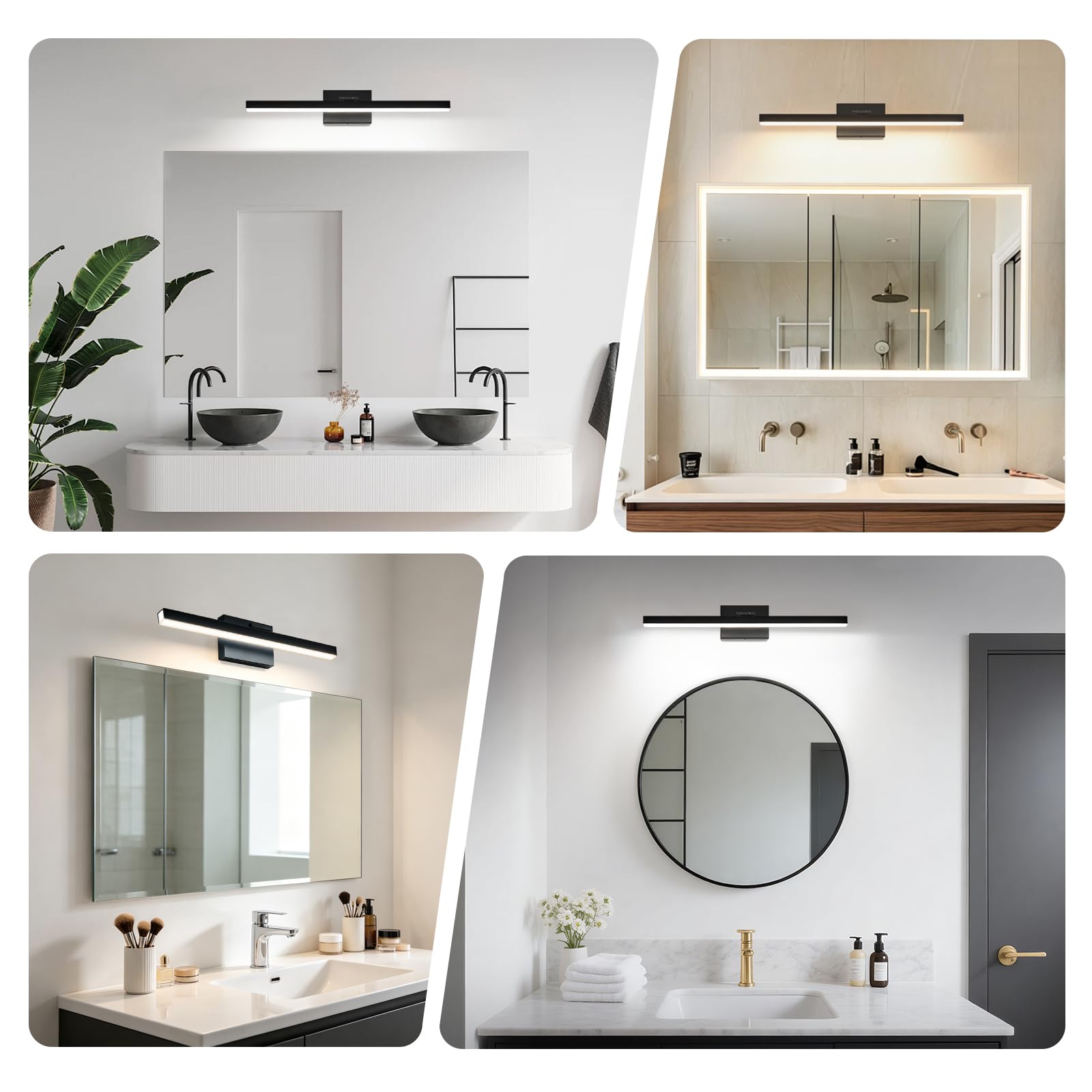 IZORRO - 61 cm IP44 16 W dimmbare 5CCT LED Vanity Light Bar Einstellbare Badezimmer Lichtleiste Schwarz