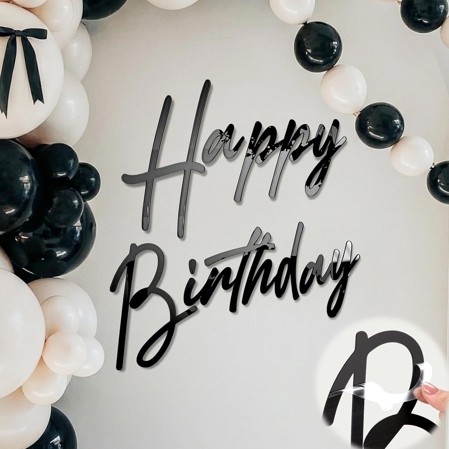 Yousoontic Happy Birthday Sign for Backdrop Large Happy Birthday Sticker Letter Acrylic Mirror Decal for Balloon Arch Party Sign Wall, Peel Off the Acrylic Film(23 x 20 Inches,Classic,Silver)
