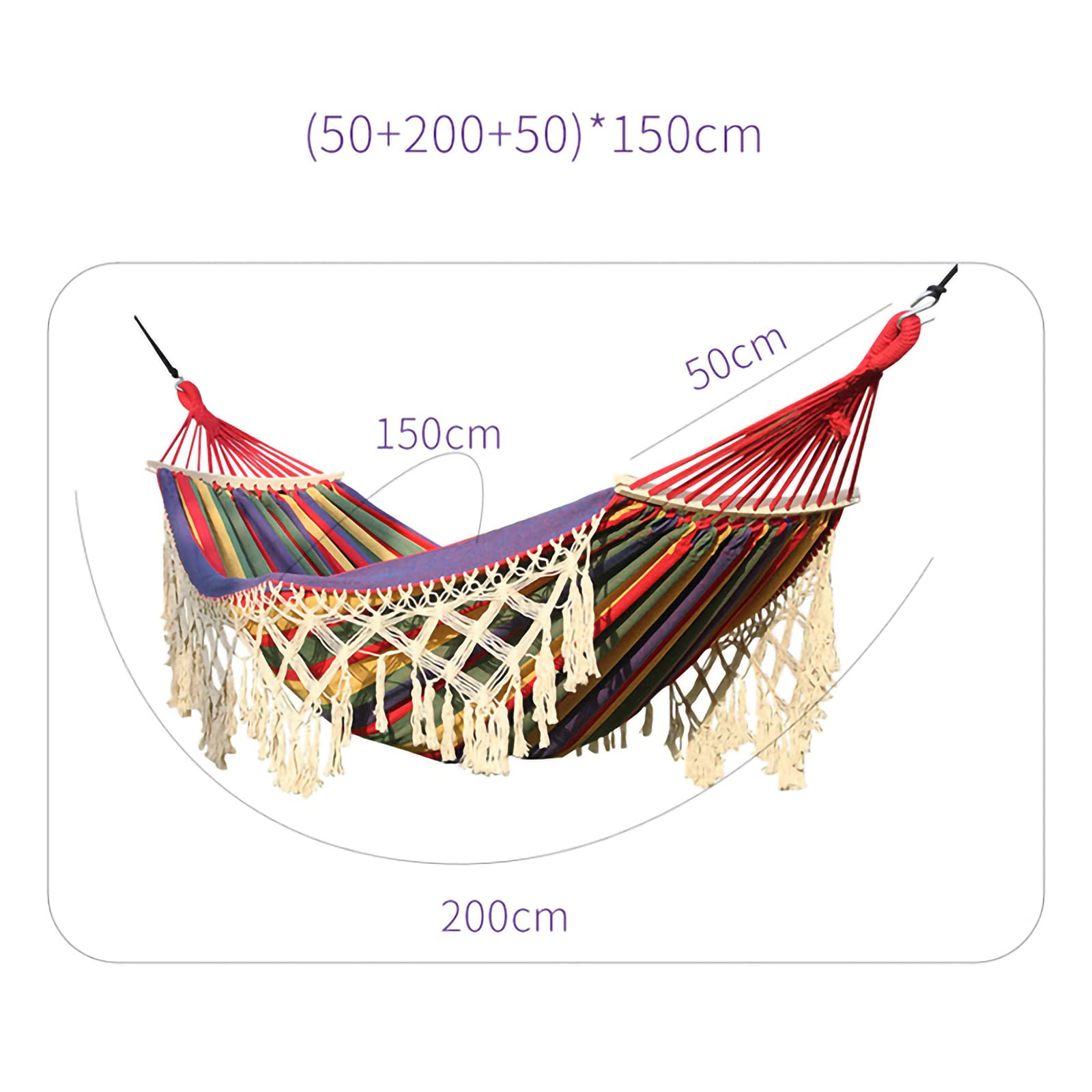 Adultes Jardin hamac, hamac tricoté pour 2 Personnes en macramé de Bohême avec Poutre d'équilibre Anti-roulis hamacs portatifs adaptés au Camping et à la randonnée intérieurs et extérieurs,A