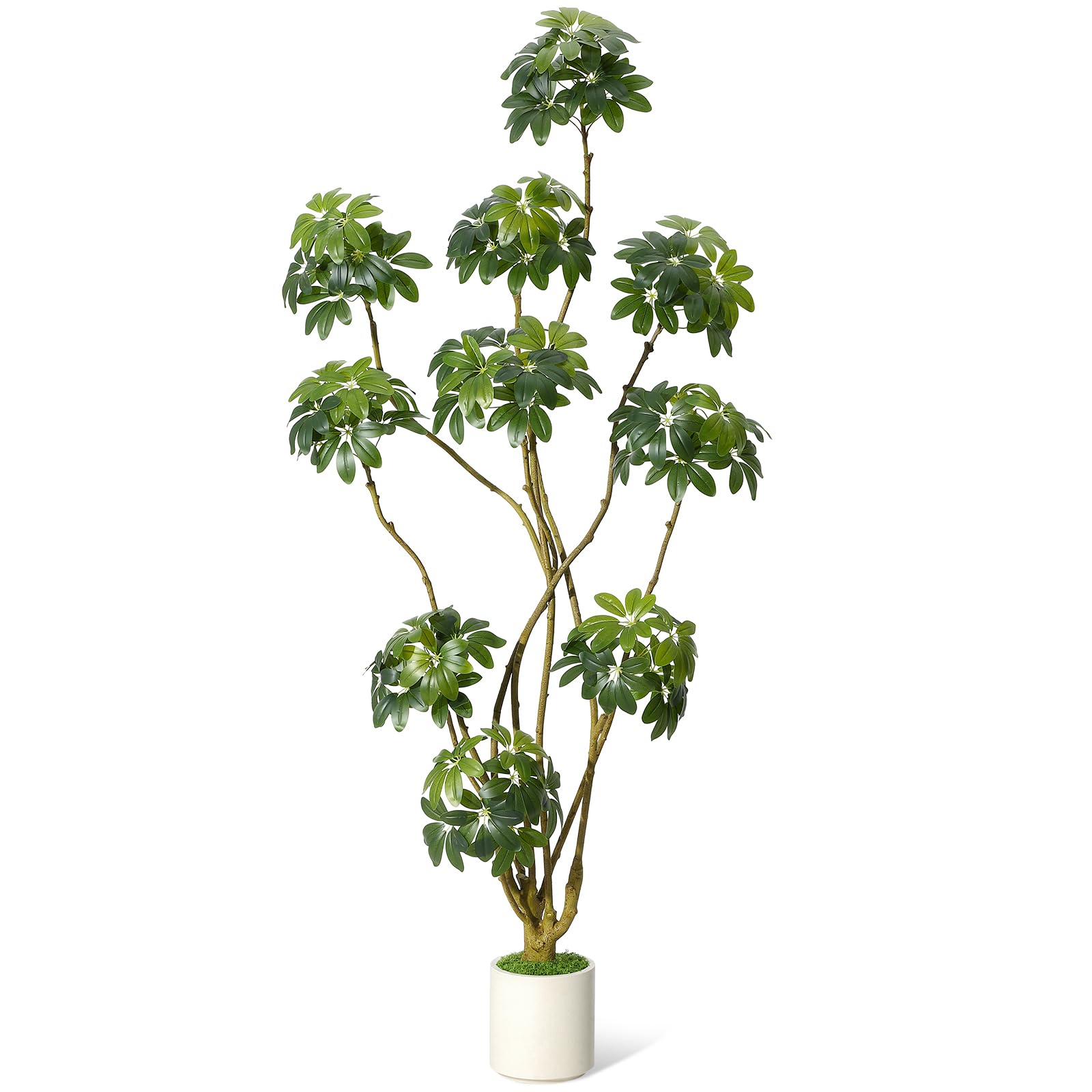 Garvee Künstlicher Schirm Scheffler Baum 210 cm, Künstliche Pflanzen Groß wie echt mit Stamm aus Naturholz, Kunstbaum Groß für Wohnzimmer, Schlafzimmer, Büro, Garten