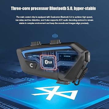 FreedConn FX 10 Riders Motorcycle Bluetooth Headset with Music Sharing, Helmet Bluetooth Intercom with Noise Cancellation/FM Radio/IP67/Ultra-Thin Body, Universal Communication Systems for Motorbike