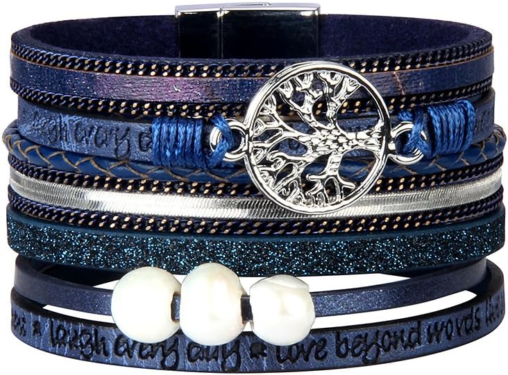 GelConnie Western Jewelry for Women Leather Wrap Bracelet Tree of Life Leather Cuff Bangle Baroque Pearl Bracelets Braided Multi Strand Bracelet Bohemian Jewelry for Teen Girls,Wife Birthday Gift