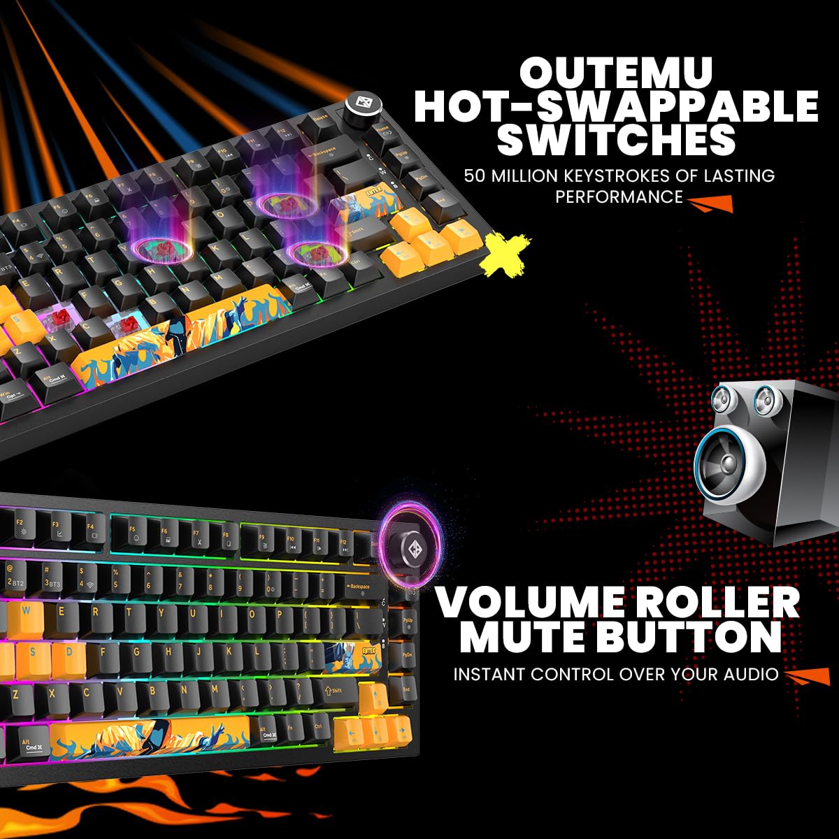 Cosmic Byte Phantom TKL Tri- Mode 2.4GHz + Bluetooth + Wired 5-PIN Hot Swap Mechanical Keyboard | PBT Keycaps | 5-Layer Gasket Mount | Pre-Lubed Outemu Red Switches | RGB | Software (Black) — Amazon image 4