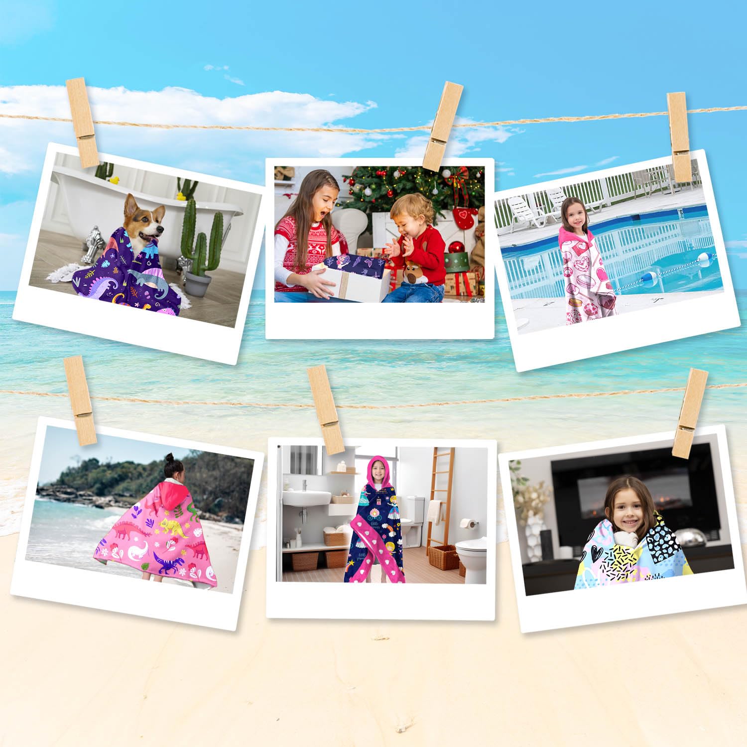Meerjungfrau Mädchen Strandtuch mit Kapuze für Kinder Kleinkinder Alter 4-8 Jahre Rosa Blau Badetücher Duschtuch für Mädchen Kapuzenponcho Stranddecke für Pool Schwimmen Niedliches tragbares