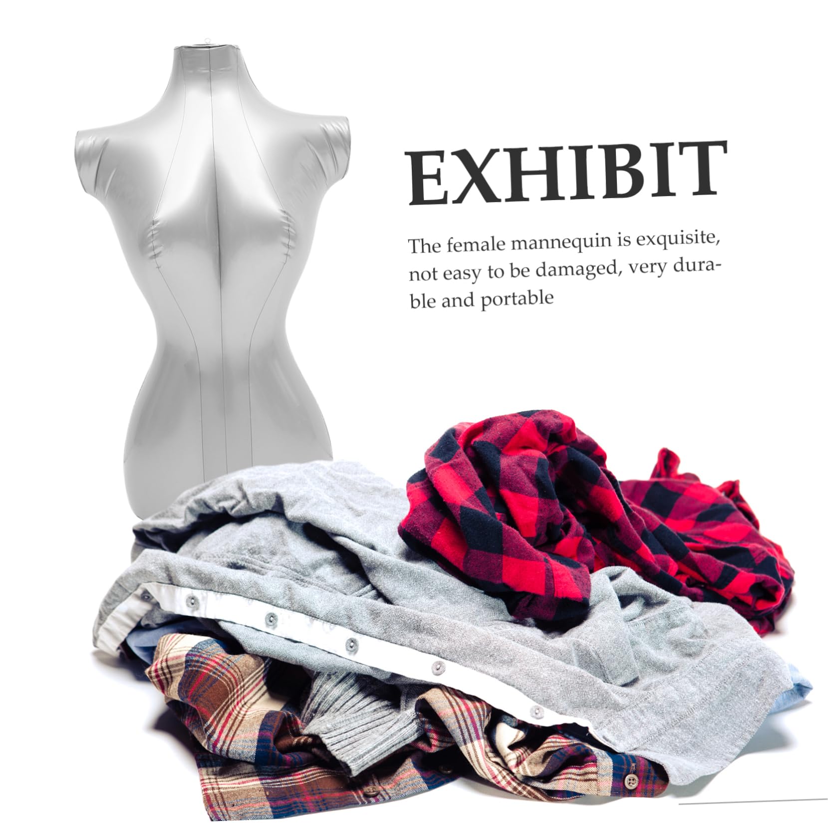 Hohopeti Maniquí Femenino Inflable de Medio Cuerpo en PVC Plata, Portátil y Resistente para Exhibición de Ropa en Tienda o Fotografía