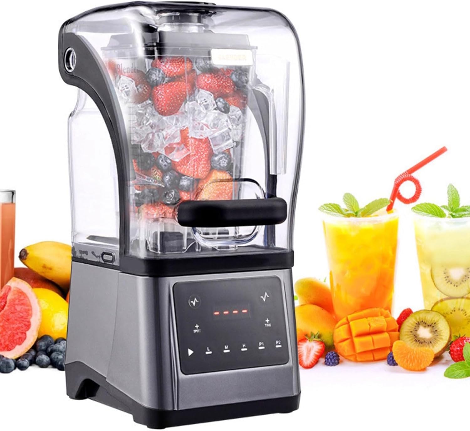 1.6L Commercial Blender with Soundproof Shield, 2000W Quiet Professional Smoothie Maker, High-speed Ice Drink Maker Ice Crusher for Smoothies,Milkshakes,Nuts,Restaurant Bars Café Home