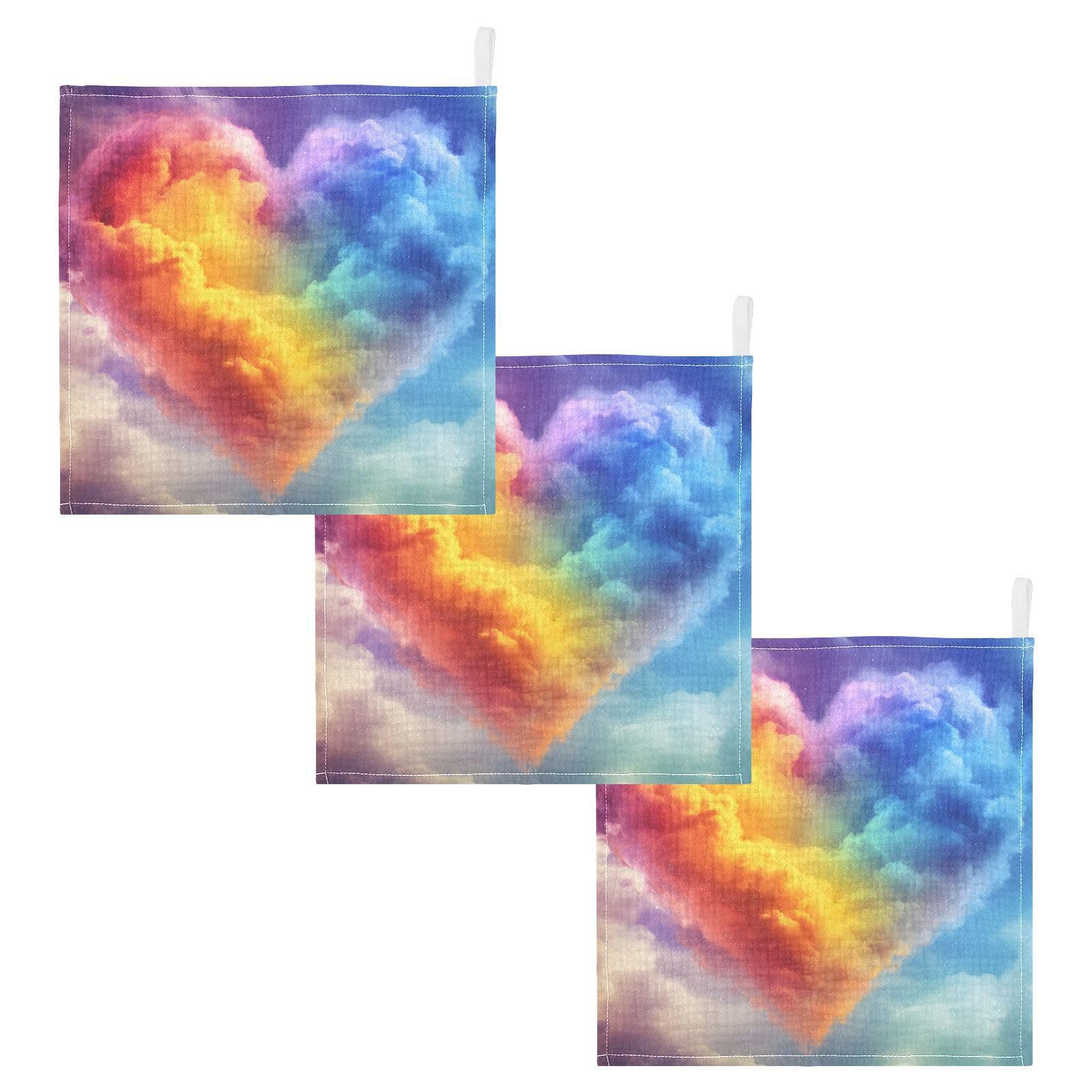 Nander Rainbow Love Heart Baby Muslin Washcloths 3PCS- Soft Face Cloths for Newborn Absorbent Bath Wash Cloths Wipes