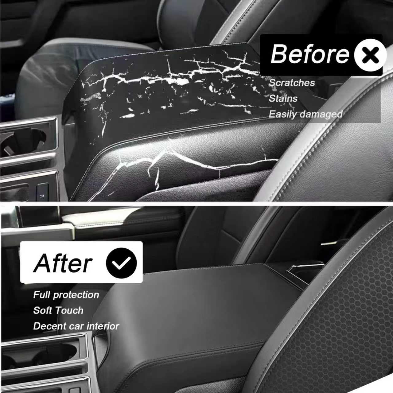 Center Console Armrest Cover for 2020-2015 F150 Accessories,PU Leather 2017-2022 F250 F350,2018-2024 Expedition Interior Accessories Car Arm Rest Lid Seat Cover Protector (Bucket Seat Only)