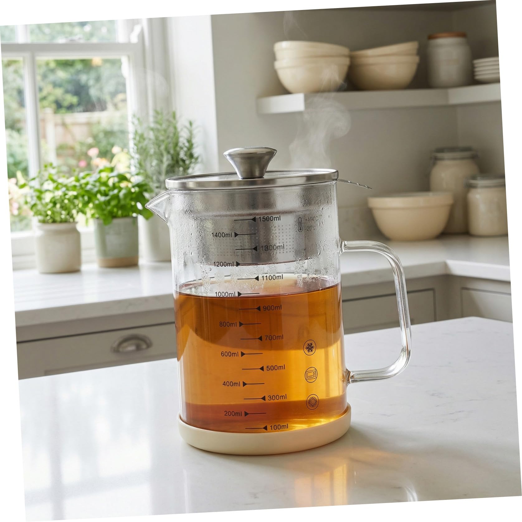Homoyoyo Caraffa Filtrante in Vetro e Acciaio Inox per Latte di Soia e Succo Filtro Rete Fine da Cucina