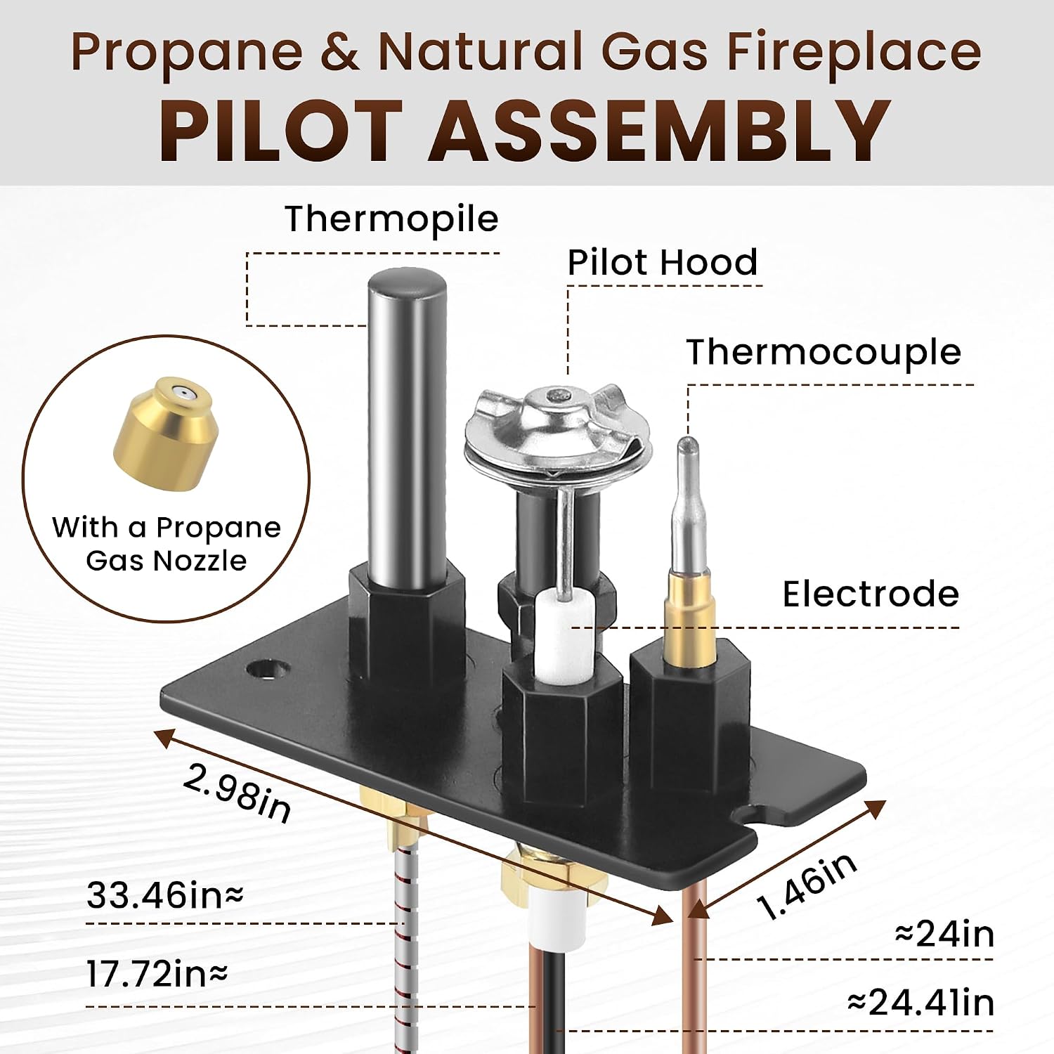Fetechmate Pilot Assembly for NG LPG Fireplace 10002264 10002265, Propane and Natural Gas Fireplace Pilot Assembly Fit for HH-T, Maj-estic, Verm-ONT, TEM-co, Dutch-west, Mon-Essen Fireplace Stoves