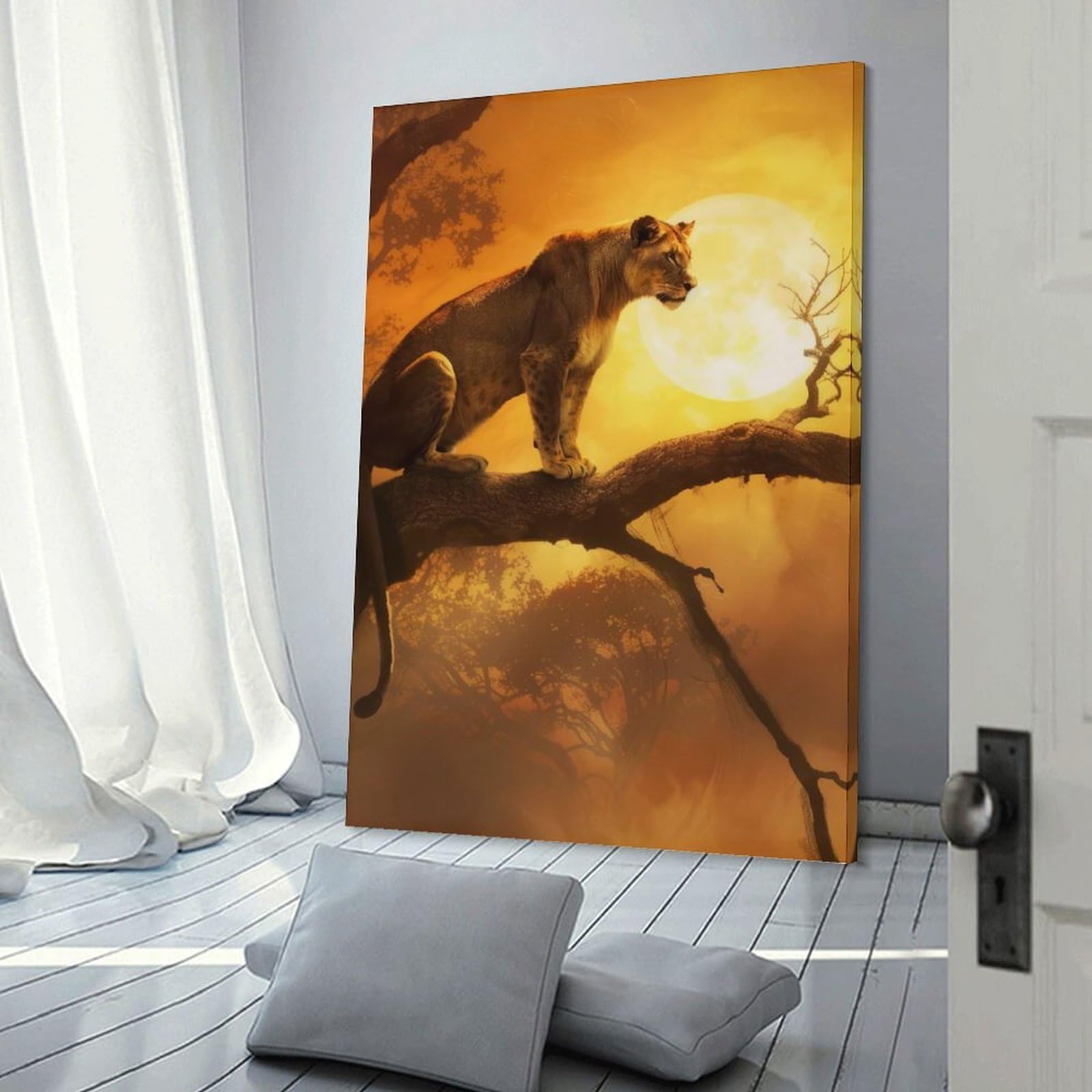 Junmoney Wall Picture Print Sunlit Lioness, 20x30inch(50x75cm), for Living Room, Lounge Or Sitting Room, Modern Wall Decor for Cosy Interiors