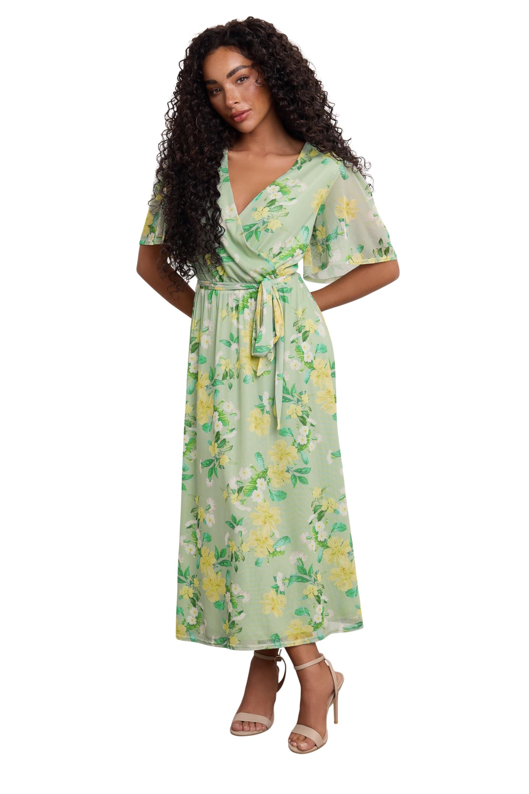 M&Co Women's Petite Printed Mesh Wrap Dress in Mint | Size: 14